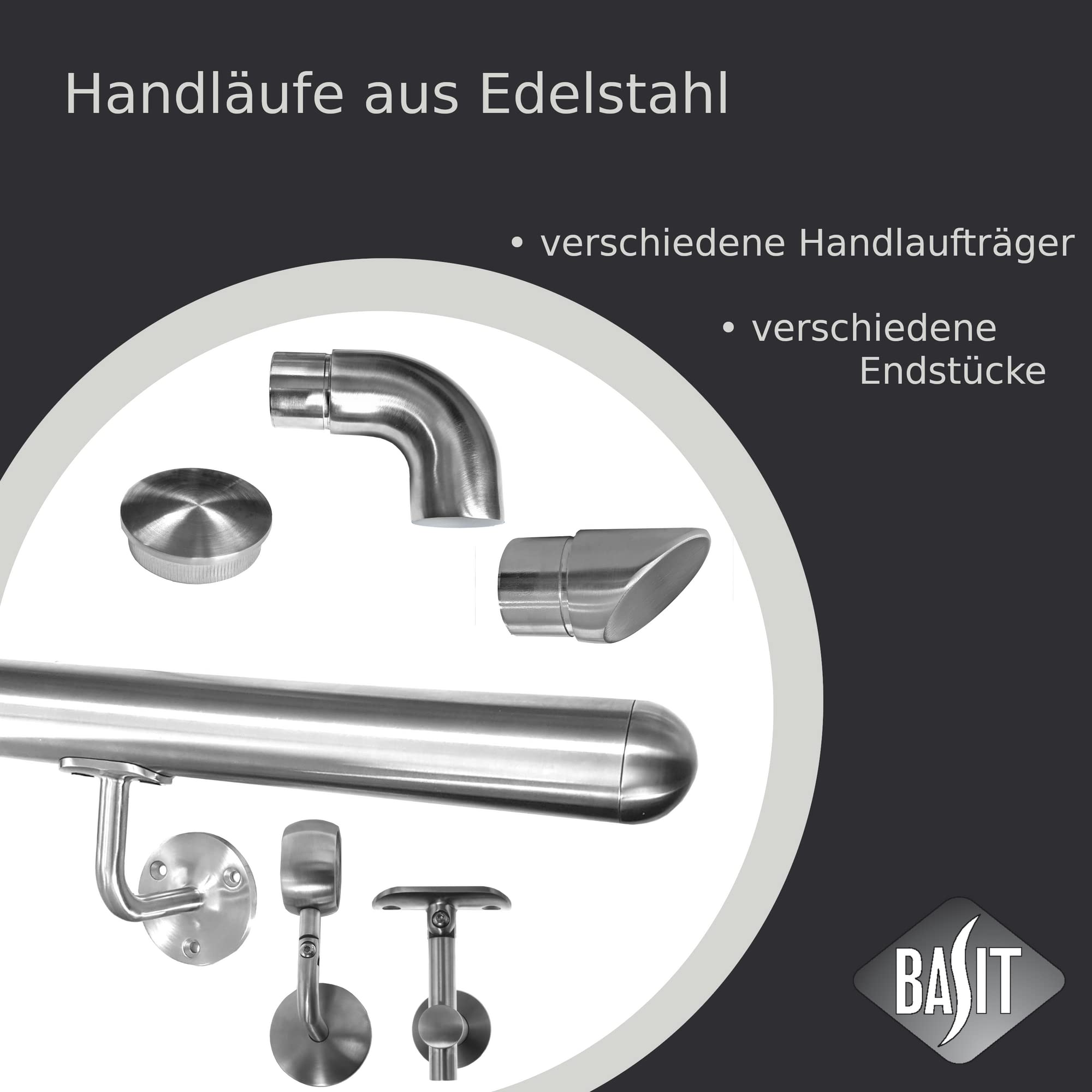 BASIT Edelstahlrohr Ø 42,4 x 2,0 mm (1 1/2 Zoll) V2A Edelstahl Geländer Rohr Rundrohr I geschliffen K240 I Konstruktionsrohr 1.4301, längsnahtgeschweißt I 1,45 m, 1450 mm lang
