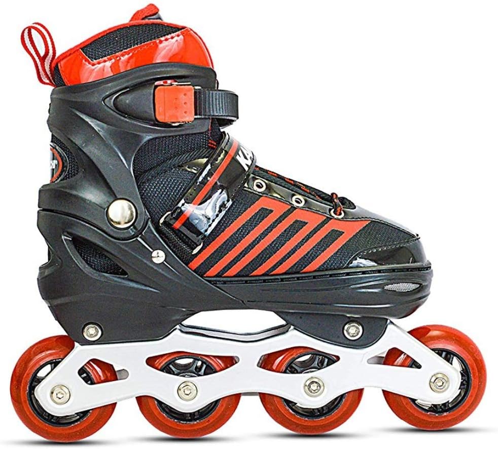 KAMACHI K-1006 Adjustable Aluminium Body Inline Skates (Red, Small)