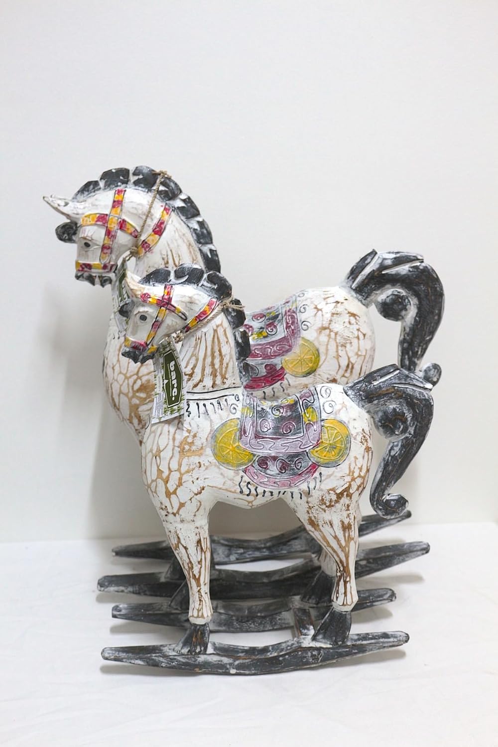 SODEF Wooden Decorative Rocking Horse Set of 2, 17.7 in & 21.6 in, White Retro Style Home Decor - White