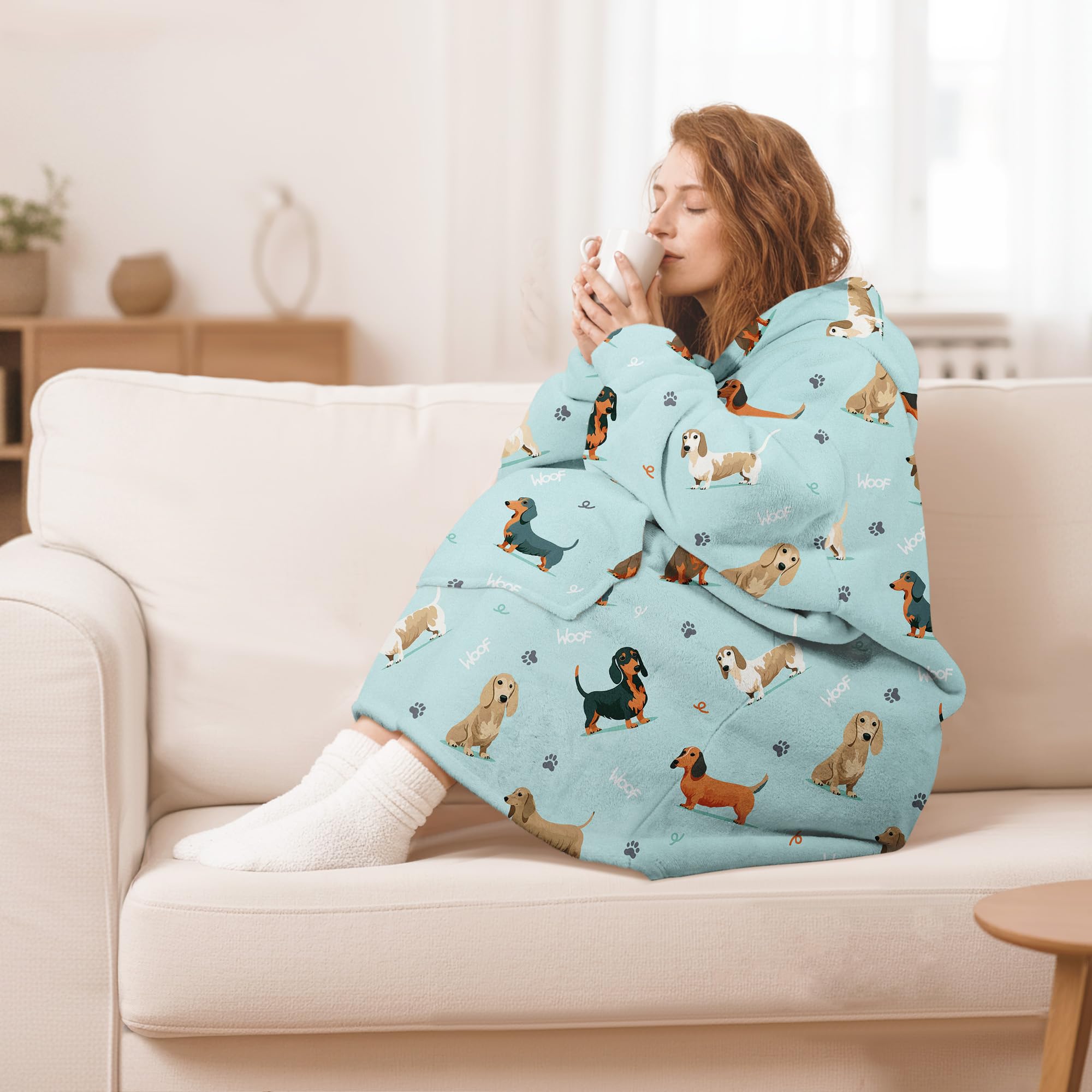 Koc oversize z kapturem, ciepły, wygodny koc polarowy typu sherpa z rękawami i dużą kieszenią, puszysta bluza z kapturem dla kobiet dorosłych mężczyzn