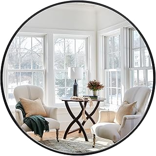 PexFix Circle Mirror 36â€x 36â€ Aluminum Alloy Frame Modern Large Round Mirror Bathroom Vanity Mirror Wall Mounted Mirror Accent Mirror Black