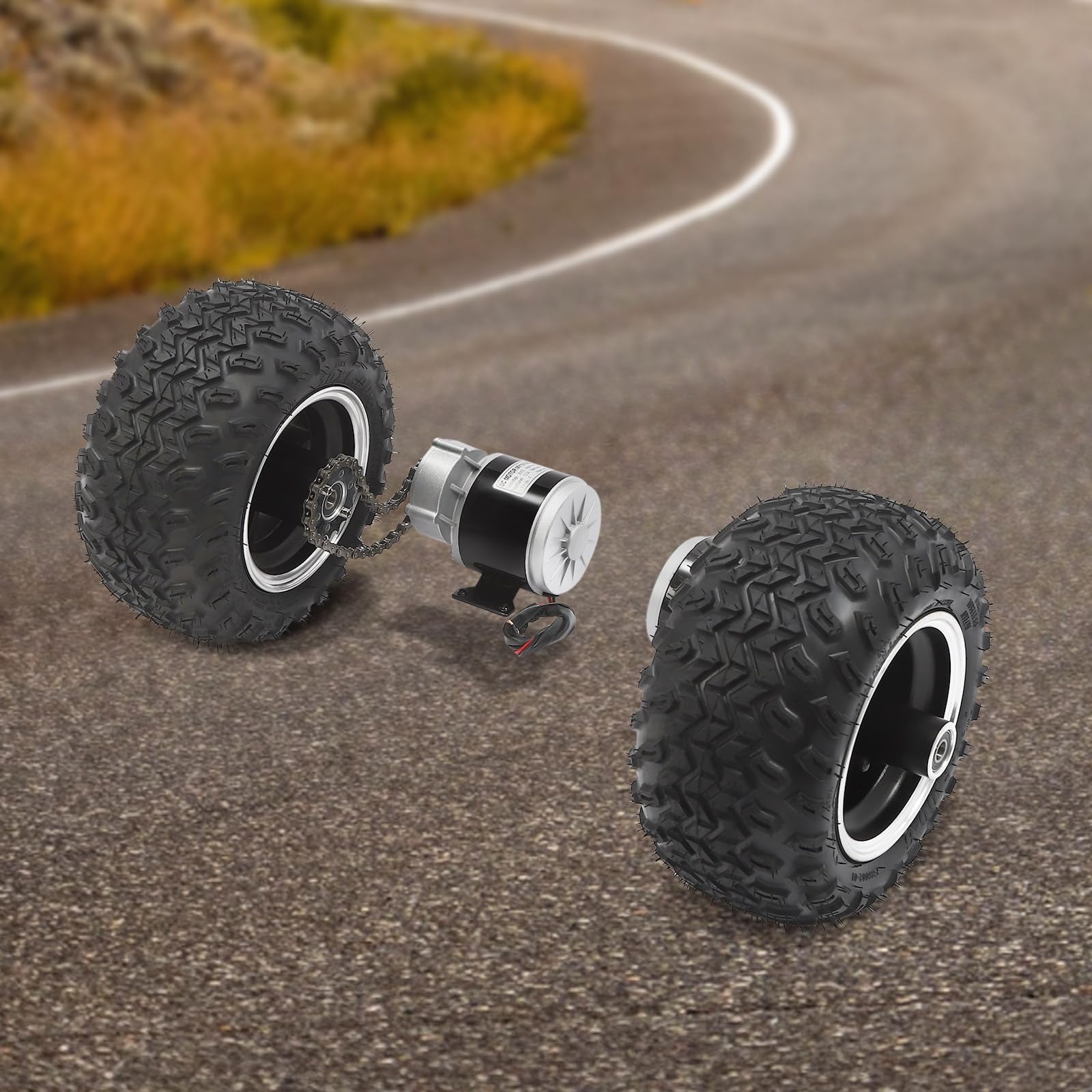 10 Inch Motor Drive Air Wheel Conversion Kit, 36v 350w Double Wheel Set for Electrical Beach Scooter, 2* Go-karts Engines with Thumb Throttle Reverse Switch Kit