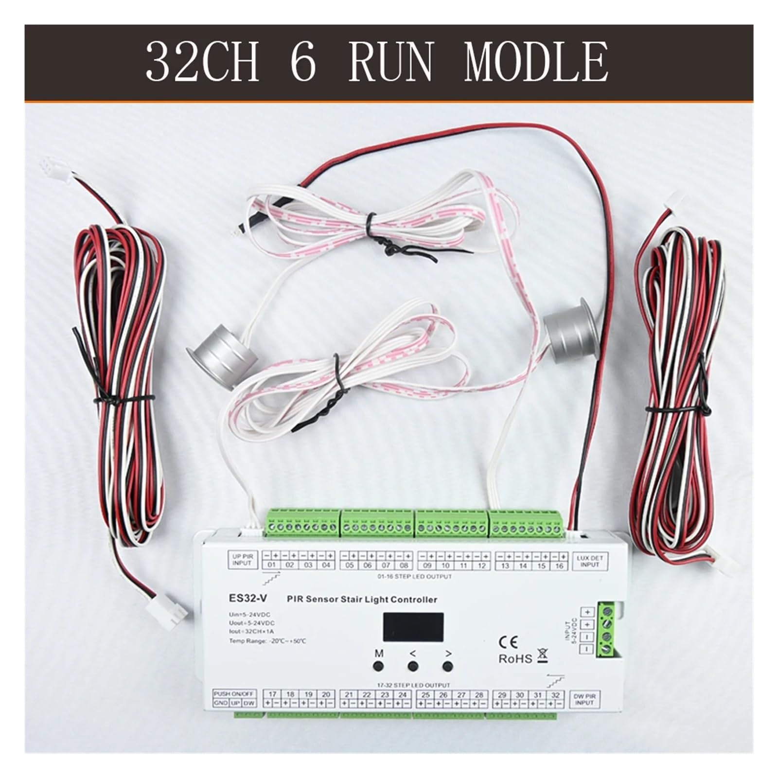 Kit de controlador de luz con sensor de movimiento LED, Kit Controlador De Luz De Escalera Con Sensor PIR ES32-V, 6 Modos De Funcionamiento, 32 Canales De Salida, Control Infrarrojo, For Tira LED COB