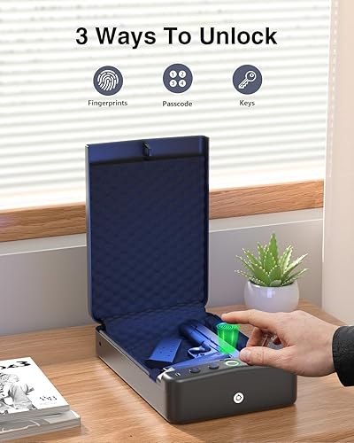 Miniatura 2 de Gun Safe, Small Pistol Safe Biometric Gun Safe for Handgun, Portable Fingerprint Quick Access Gun Lock Box for Car Travel Nightstand Bedside