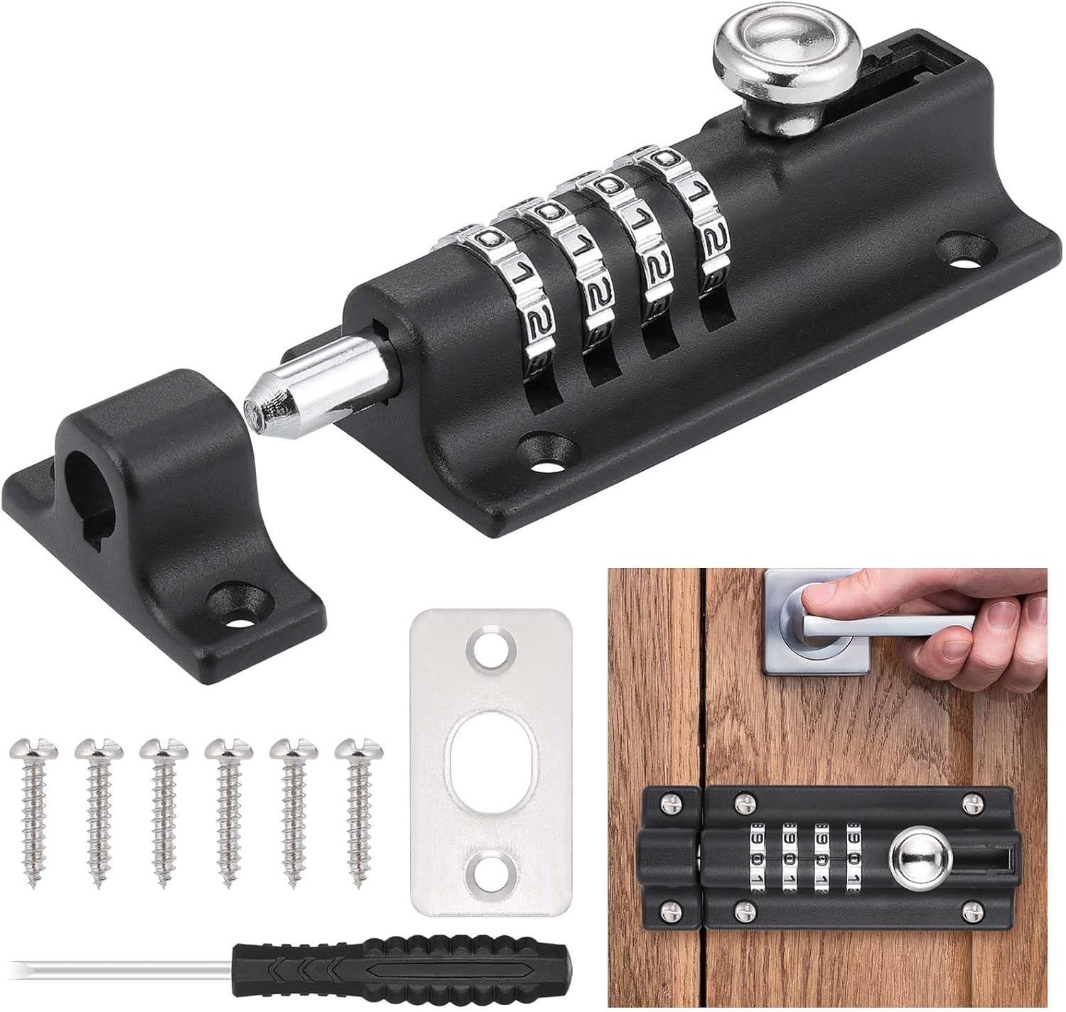 Fentar Combination Locking Bolt, Heavy Duty Gate Bolt with Screws, Combination Lock Gate Latch