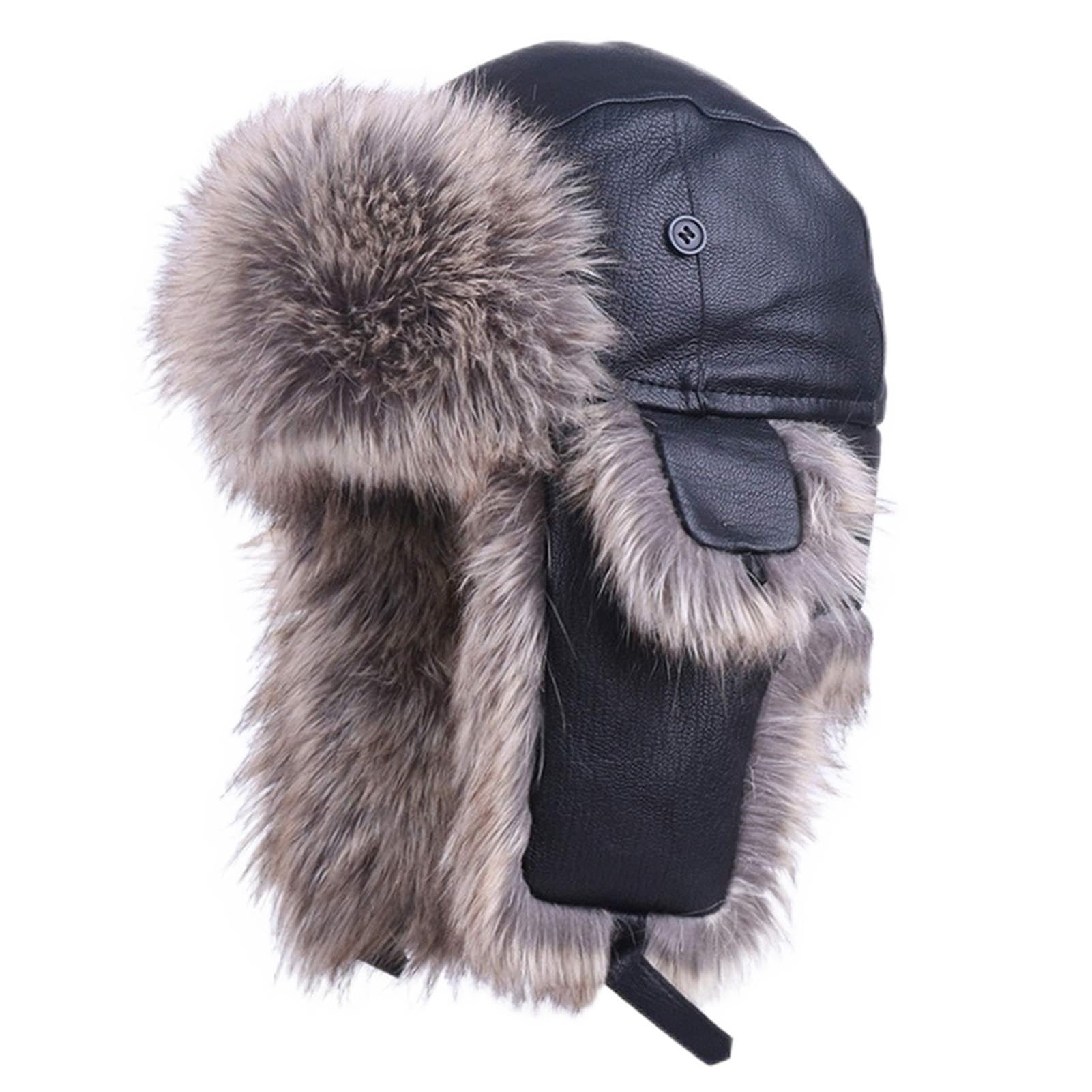 FENOKD Bomber Hats Bomber Hat Winter Trapper Trooper Warm Aviator Snow Ski Cap Warm (Black XL)?Black-XL