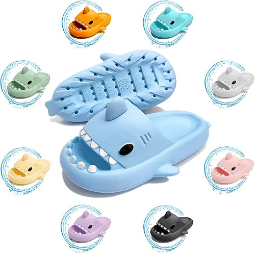 soofylia Shark Slides - Pantuflas de tiburón para adultos, mujeres y hombres, sandalias de playa unisex con diseño de tiburón nube, pantuflas de