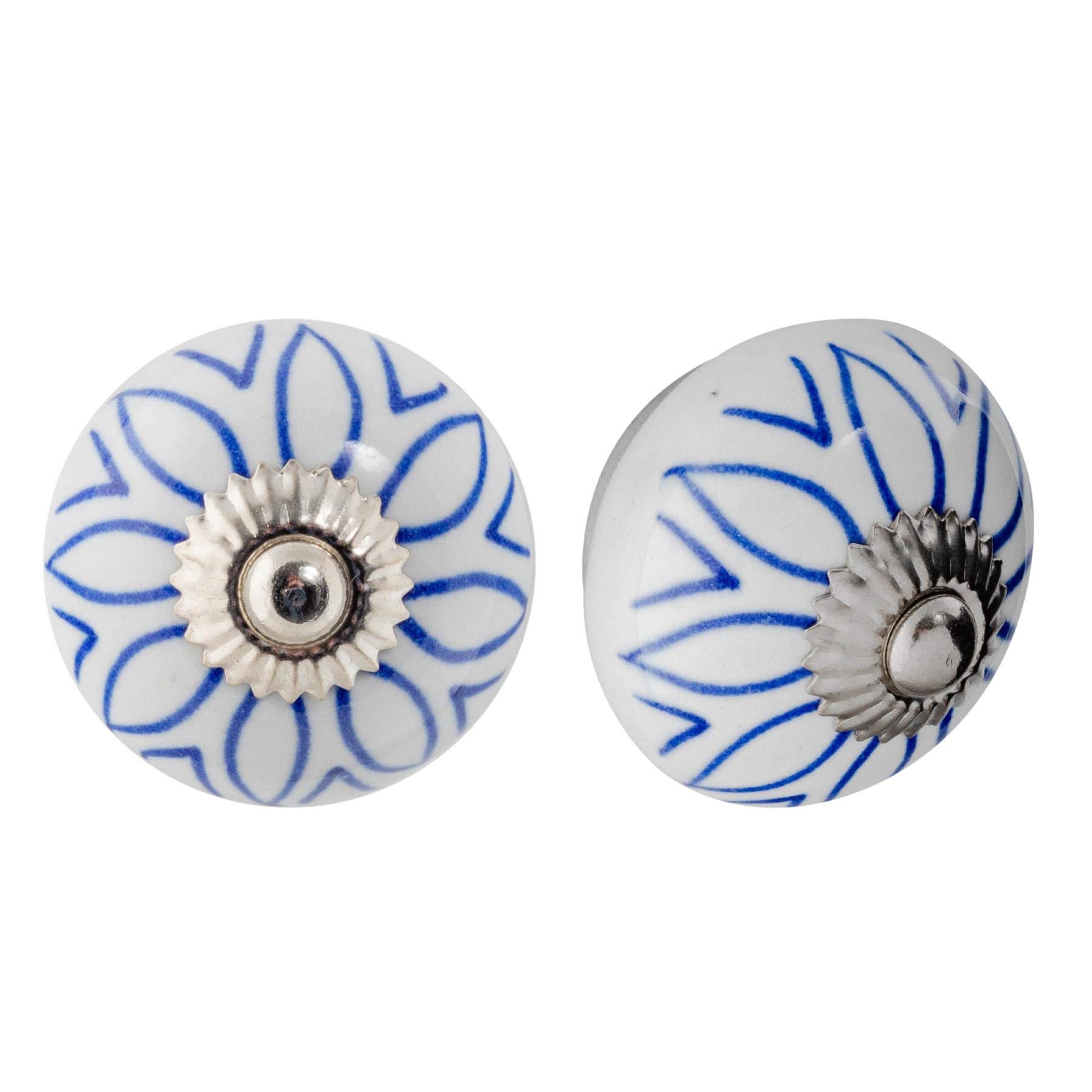 Nicola Spring Ceramic Cupboard Drawer Handle Knobs - Floral Design - Light Blue - Pack of 12
