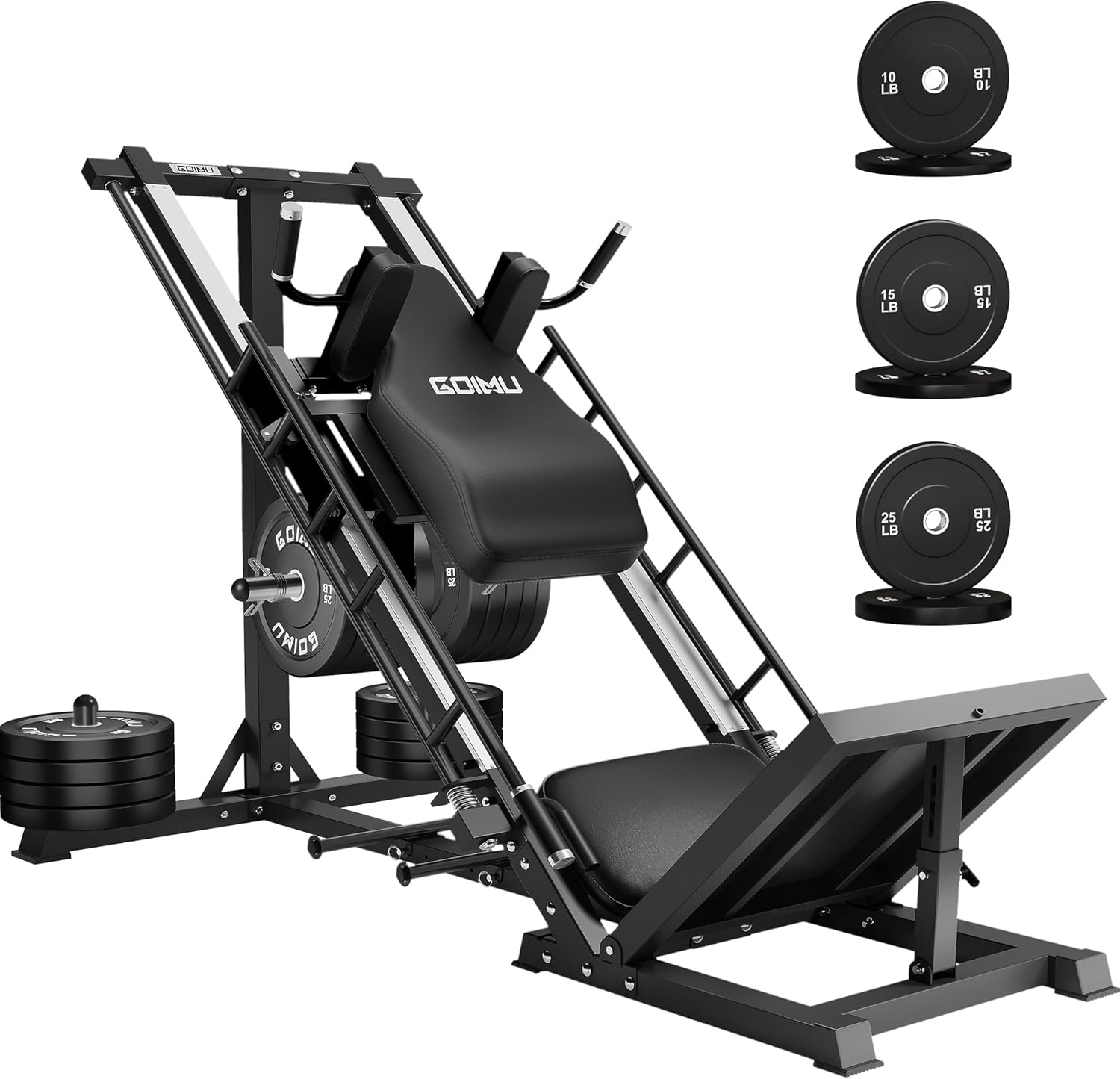Leg Press Hack Squat Machine with Back Support Cushion, 3 in 1 Adjustable Leg Press Machine with Quad Track Roller System, Hack Squat Machine