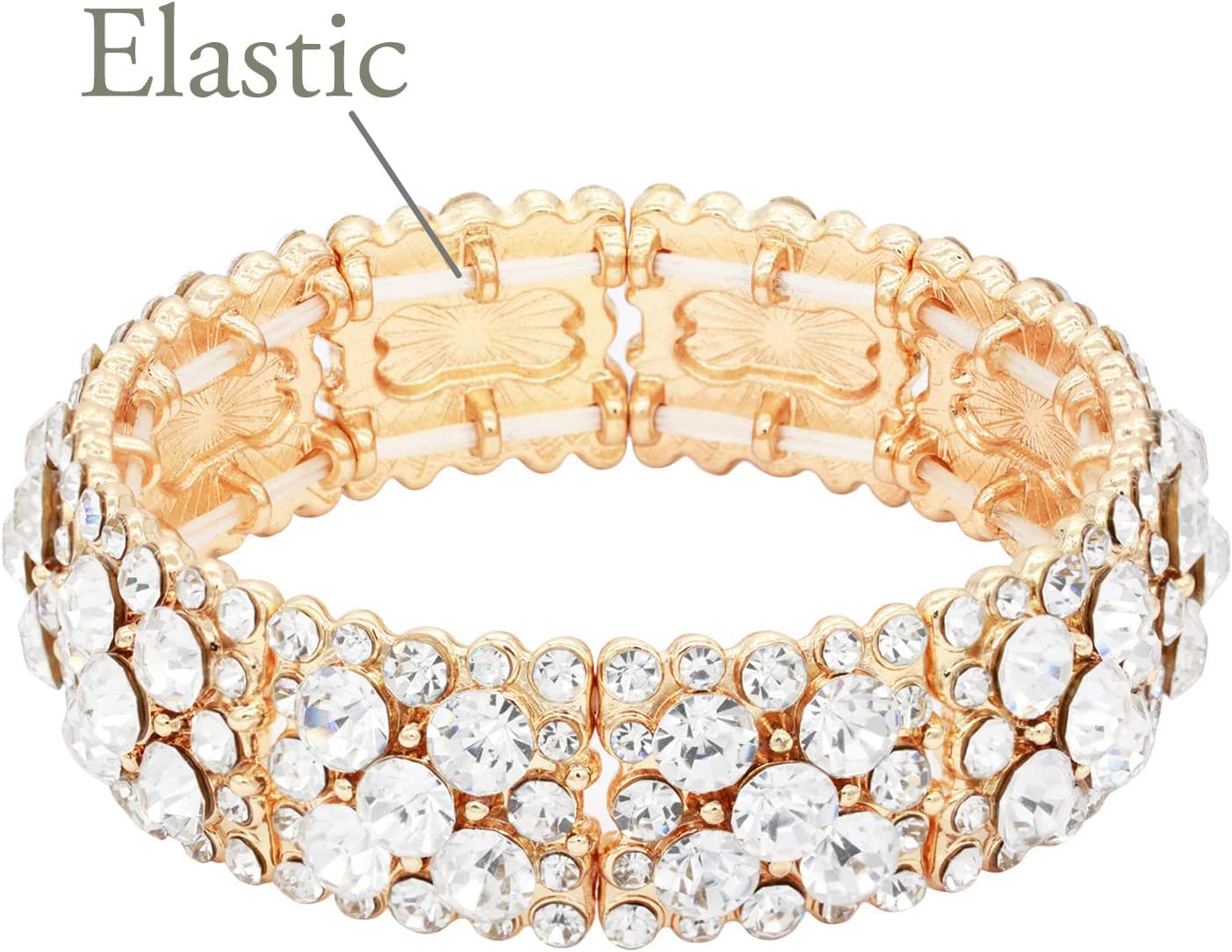 Lavencious Round Shape Rhinestones Elastic Stretch Bracelet Party Jewelry for Women 7" - Image 3