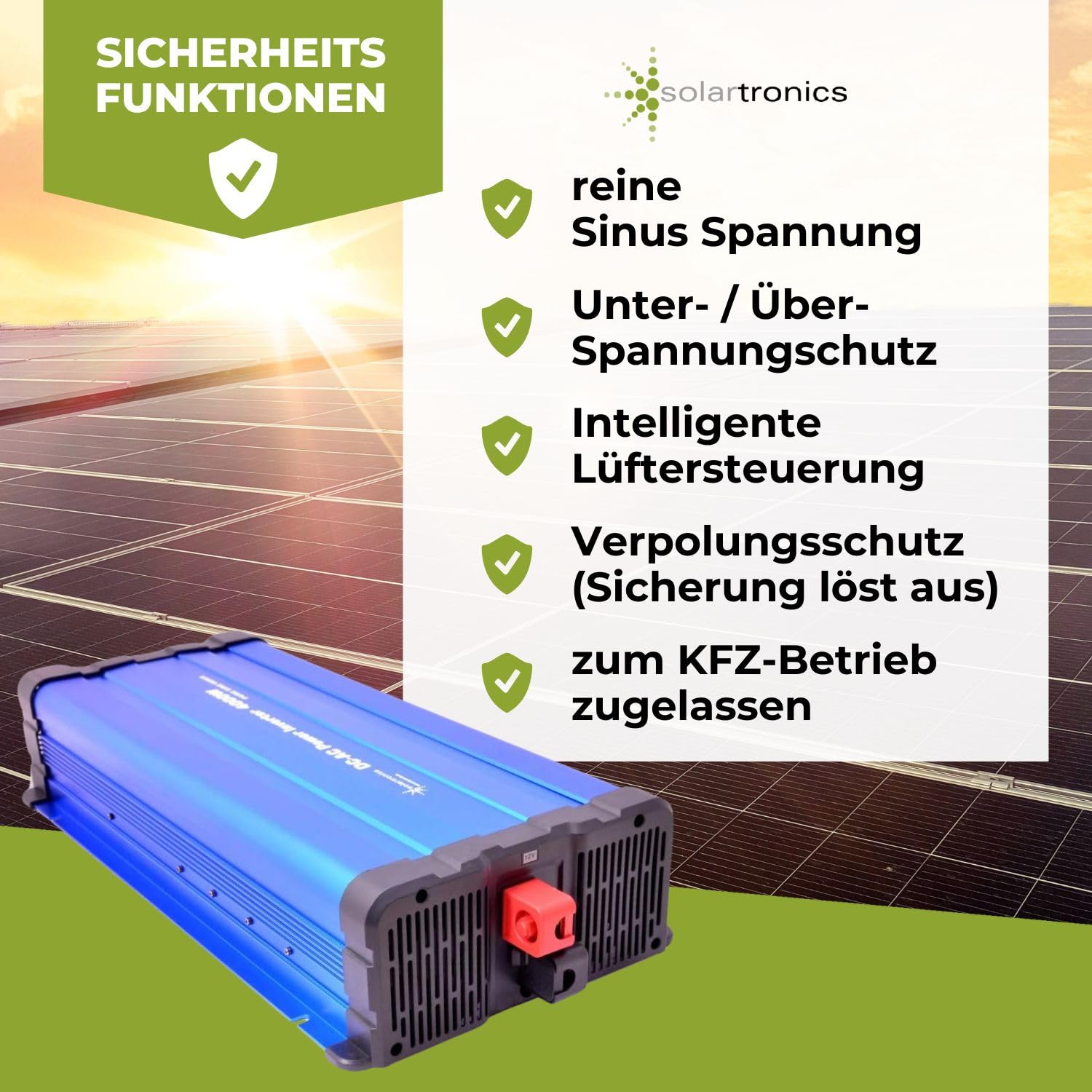 solartronics Przetwornica napięcia FS4000D 12 V 4000 W Czysty sinus niebieski m. Wyświetlacz falownik inwerter