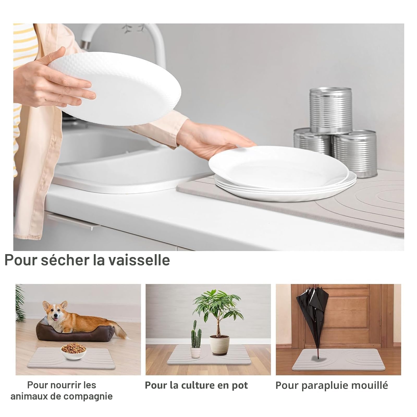 Feilifan Tapis de Bain en Pierre de Diatomite 60 x 38 cm Blanc
