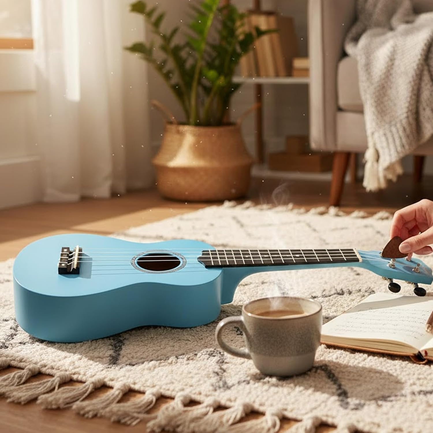 Barcelona Soprano Ukulele - Light Blue Bundle with Gig Bag, Tuner, Austin Bazaar Instructional DVD, and Polishing Cloth