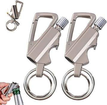 Keychain Lighters, 2 Pack Match Infinity Lighter, Reusable Waterproof Windproof Strike Anywhere, with Multitool Keychain Bottle Opener, for Men Outdoor Survival Silver