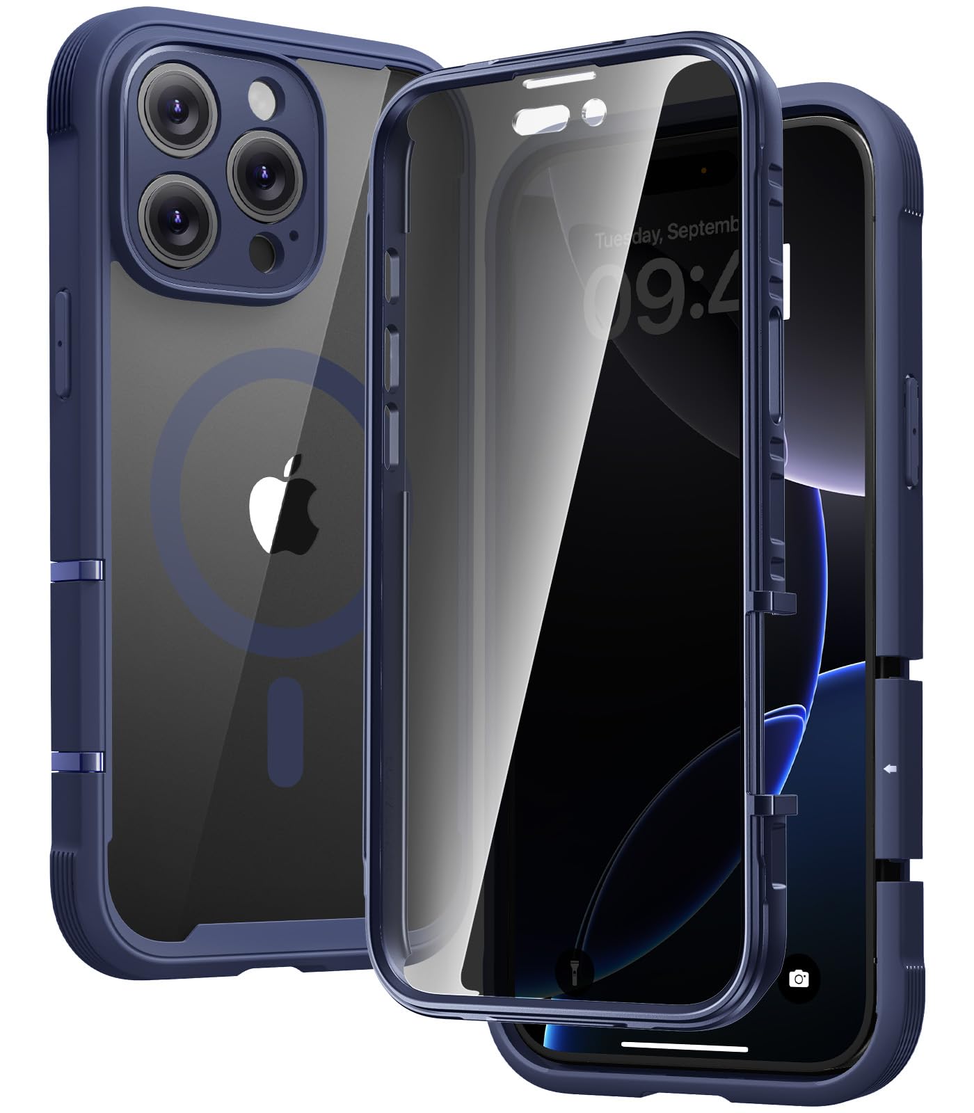 Diaclara Magnetic Designed for iPhone 16 Pro Case Full Body Bumper,[Compatible with MagSafe] Military Drop Proof Cover with Built-in Privacy Screen Protector, Deep Blue