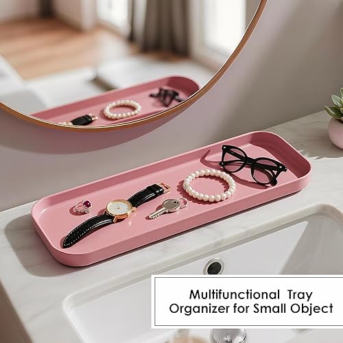 Miniatura 4 de Juego de accesorios de baño rosa, juego de baño de bambú de 10 piezas con bote de basura, bandeja, dispensador de jabón, jabonera, soporte para