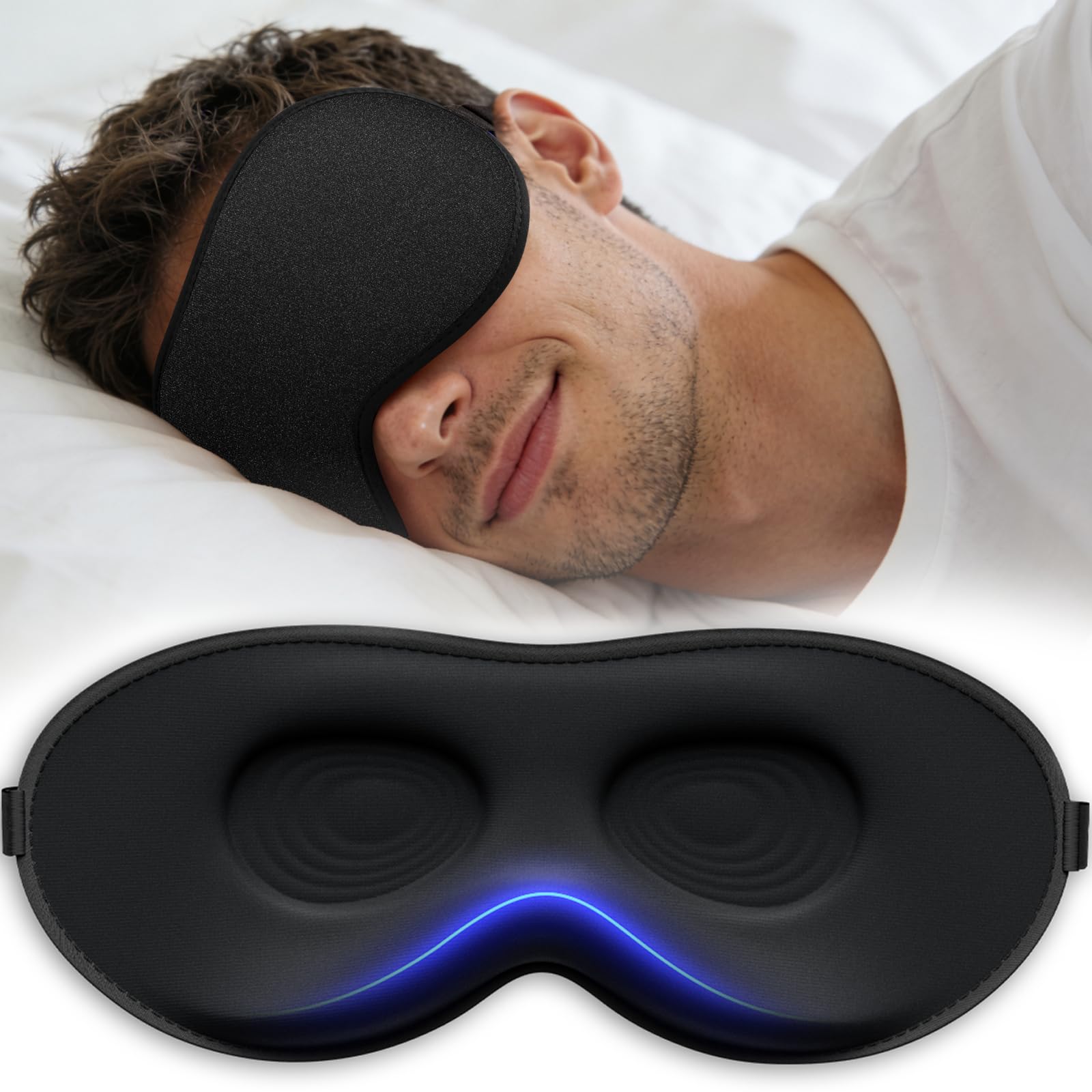Vynix® Sleep Mask for Men Women-Eye Masks for Side Sleepers, 3D Contoured Night Blindfold 100% Blockout Pressure-Free, Soft Lightweight Breathable Eye Cover Shade Sleeping for Airplane, Travel, Black