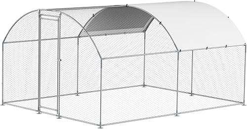 Miniatura 12 de VEVOR Gallinero de metal grande con paso, 13.1 x 9.8 x 6.5 pies para patio con cubierta impermeable, jaula grande para aves de corral para