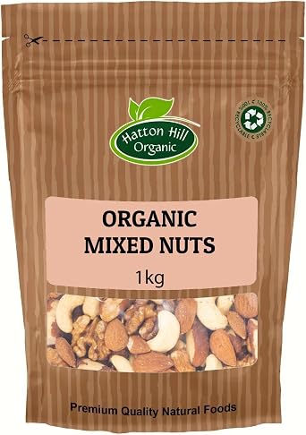 Organic Mixed Nuts 1kg - Raw & Unsalted by Hatton Hill Organic Brazilnuts, Cashews, Walnuts & Almonds