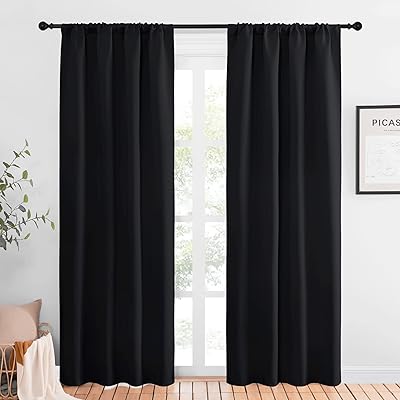 NICETOWN Halloween Pitch Black Solid Thermal Insulated Grommet Blackout Curtains/Drapes for Bedroom Window (2 Panels, 42 inches Wide by 63 inches Long, Black)