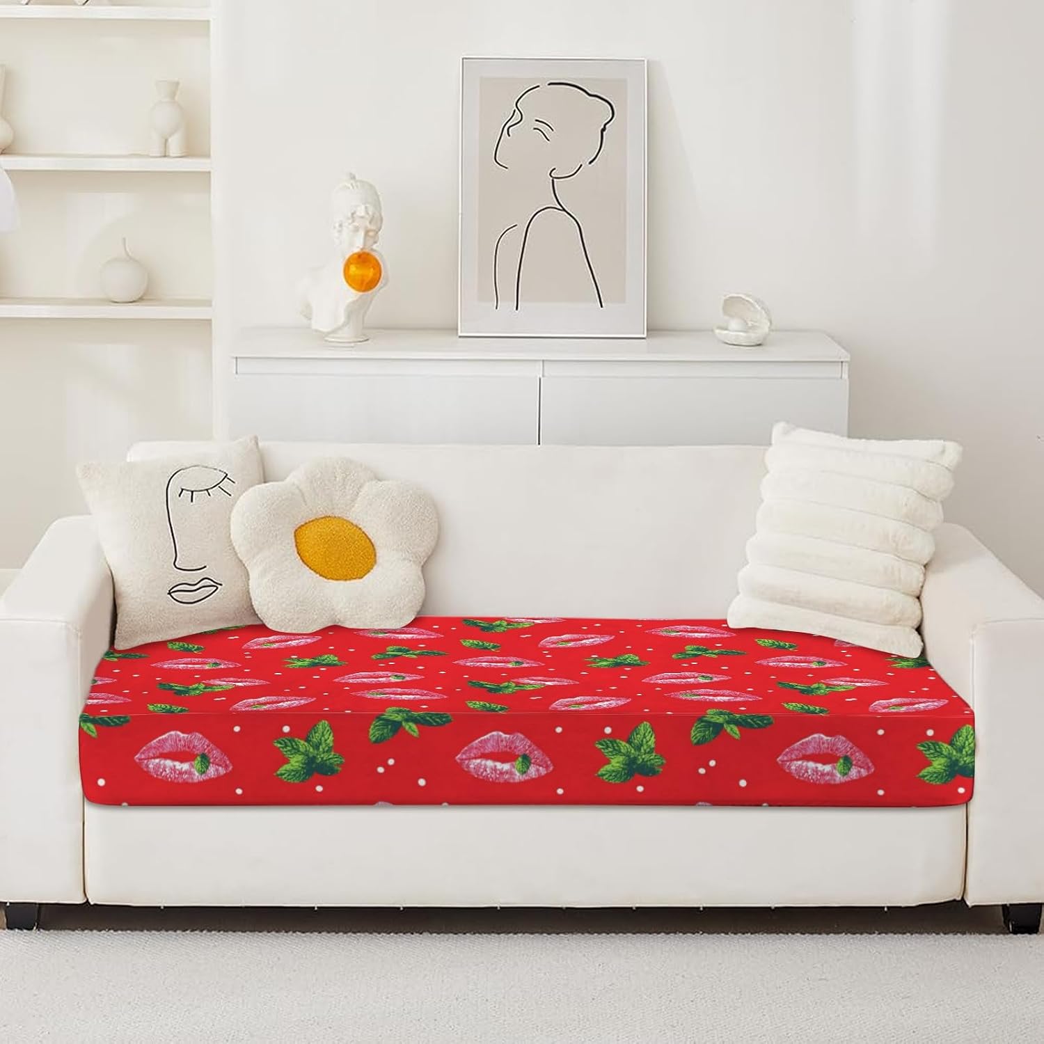 Polka Dot Kiss Loveseat Covers Couch Covers for 2 Cushion Couch, 2-Piece Stretch Sofa Slipcovers Anti-Slip Washable Furniture Protectors for Dogs Pets