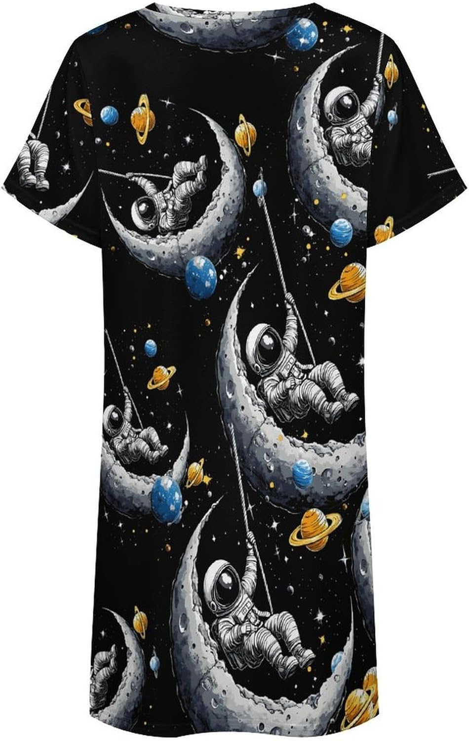 Astronaut Moon Swing Planets Spacees Galaxy Night Shirts for Women Soft Nightgowns Short Sleeve Sleep Dress Pajamas Sleepwear