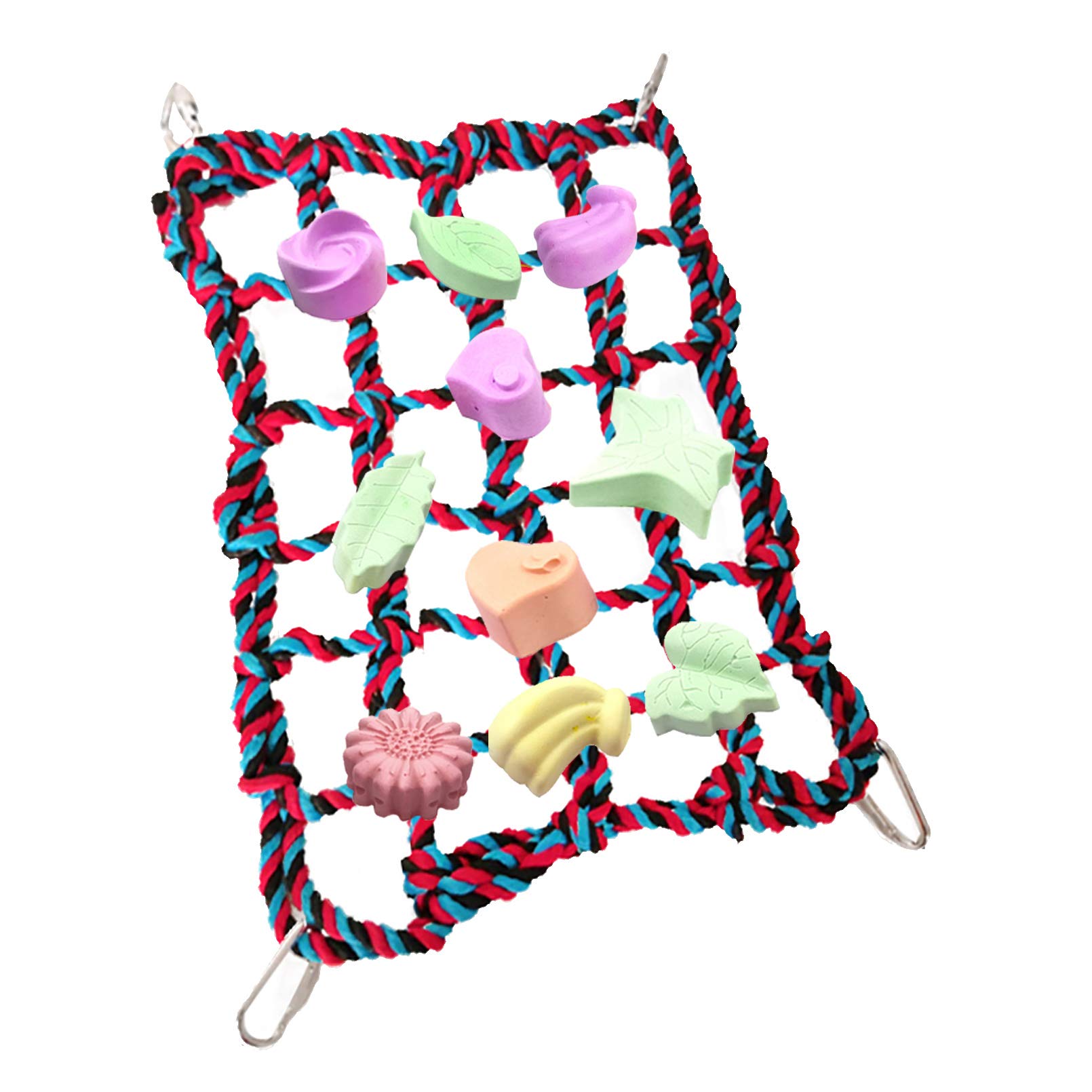 Tfwadmx Bird Climbing Net Cotton Swing Ladder Hanging Bed Hammock Sturdy Bridge with 10 Random Grinding Stone Chewing Toy for Parakeet Budgie Cockatiel