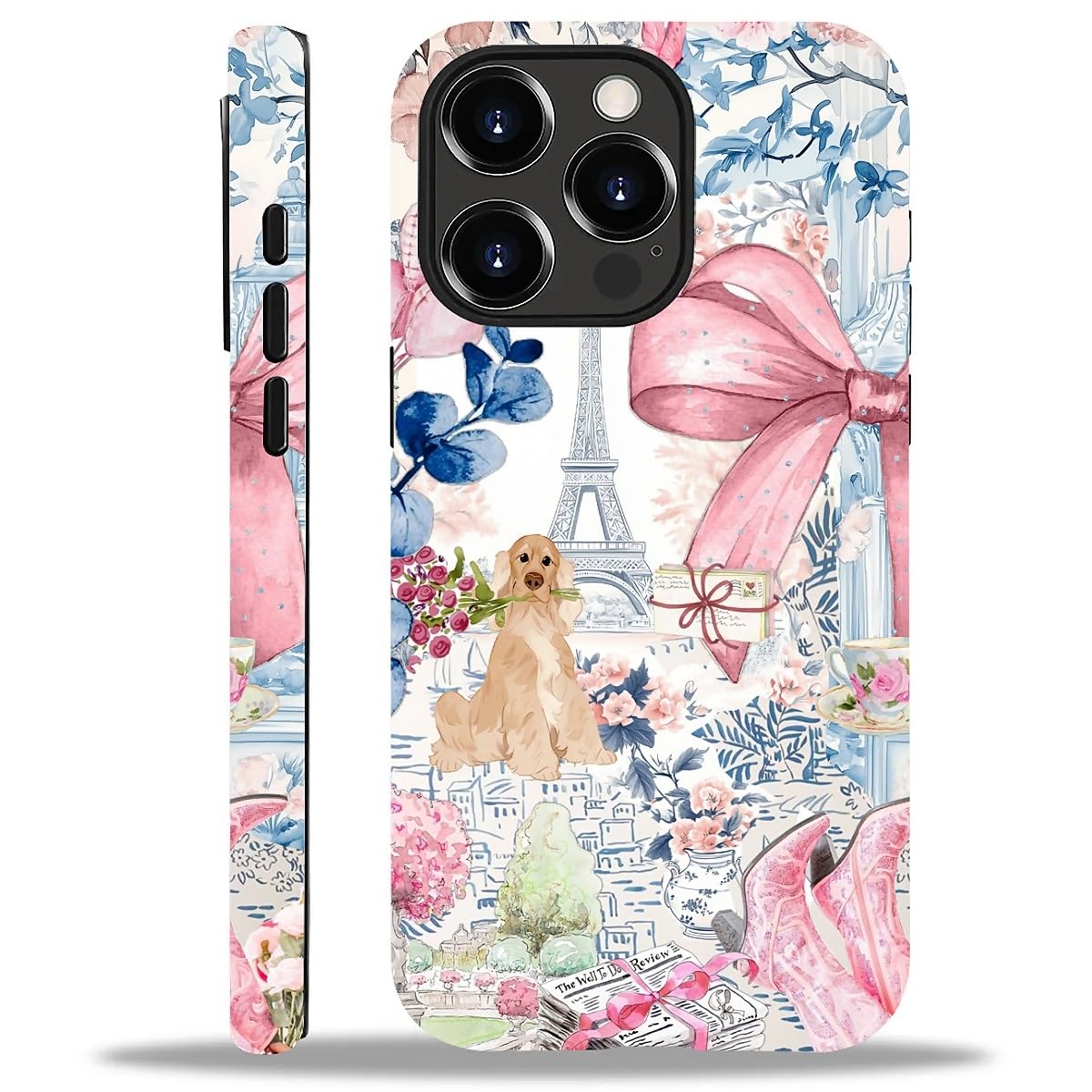 ZHEGAILIAN Compatible with iPhone 15 Pro Max Case,Trendy Girly Paris Bow 15 Pro Max 2 in 1 Silicone Mixed Hard Pc Case,Durable Shock-Proof Protection