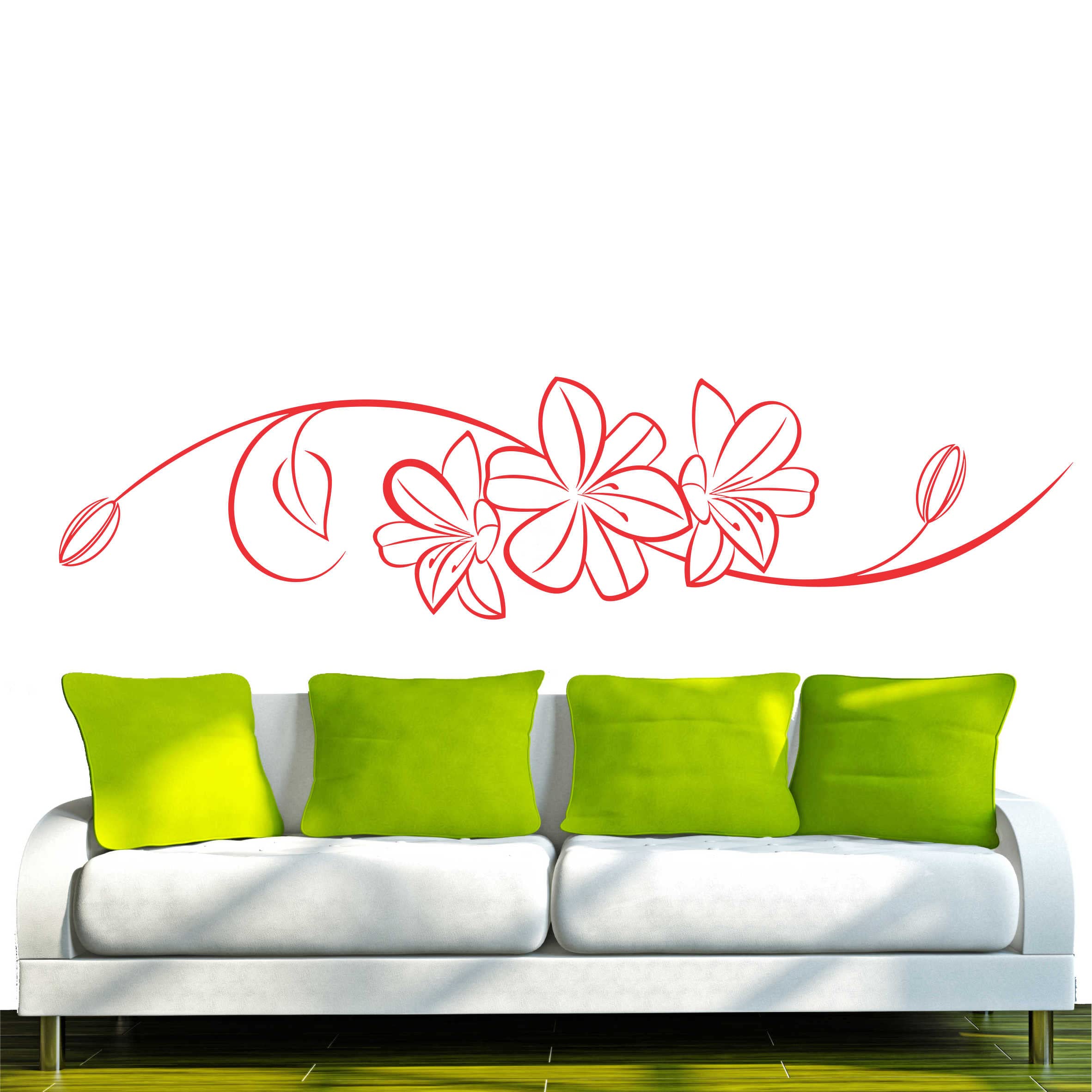 INDIGOS UG - Decalcomanie da muro - adesivi da parete - Murale - f416 bellissimo fiore fiorito, 160 x 38 cm, rosso, - Decorazione per soggiorno, camera dei bambini, ufficio, scuola