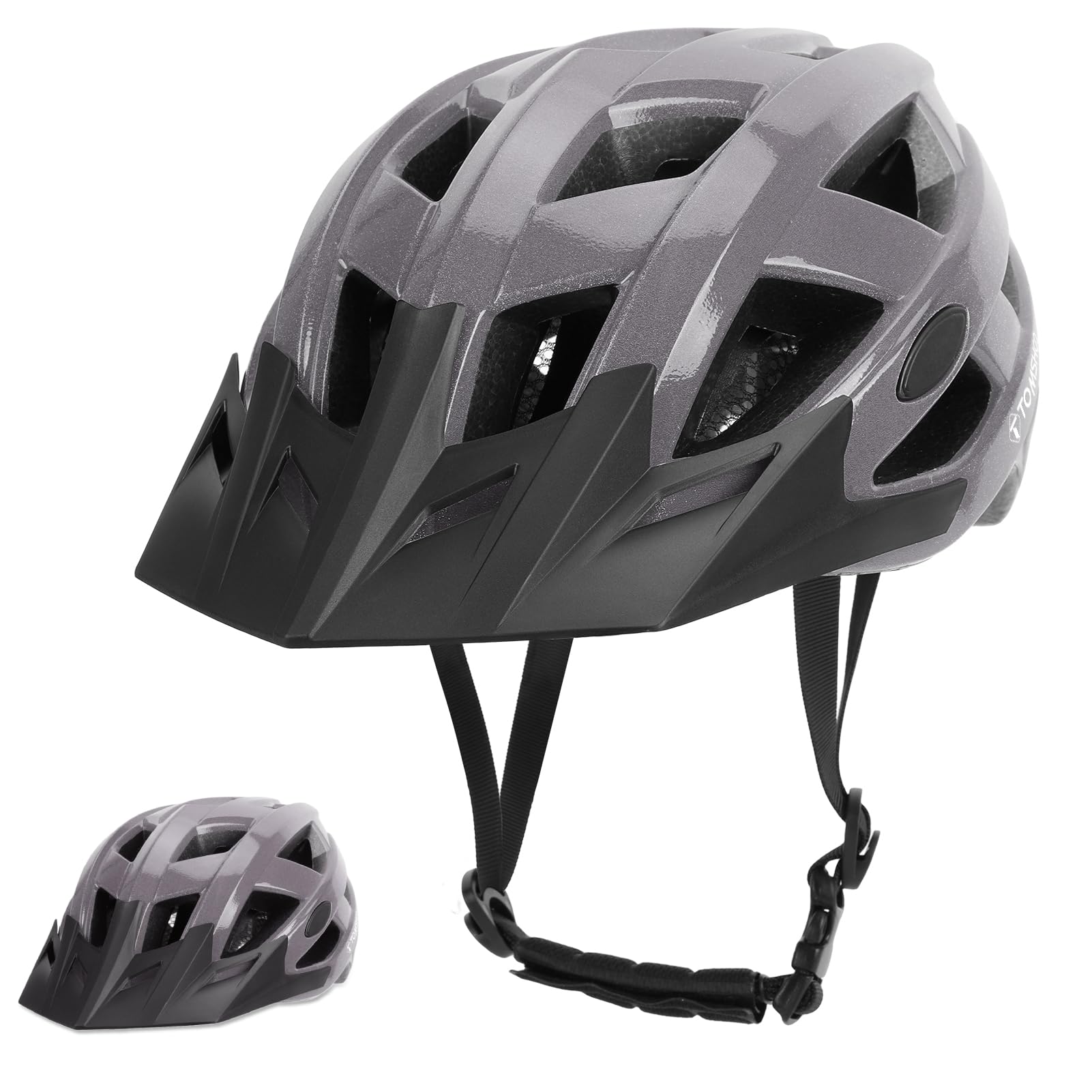 TOMSHOO Bike Helmets for Adults Lightweight Mountain Bike Helmet Adjustable Unisex Helmet with Removable Visor for Commuting and Outdoor Riding (Silver Grey)