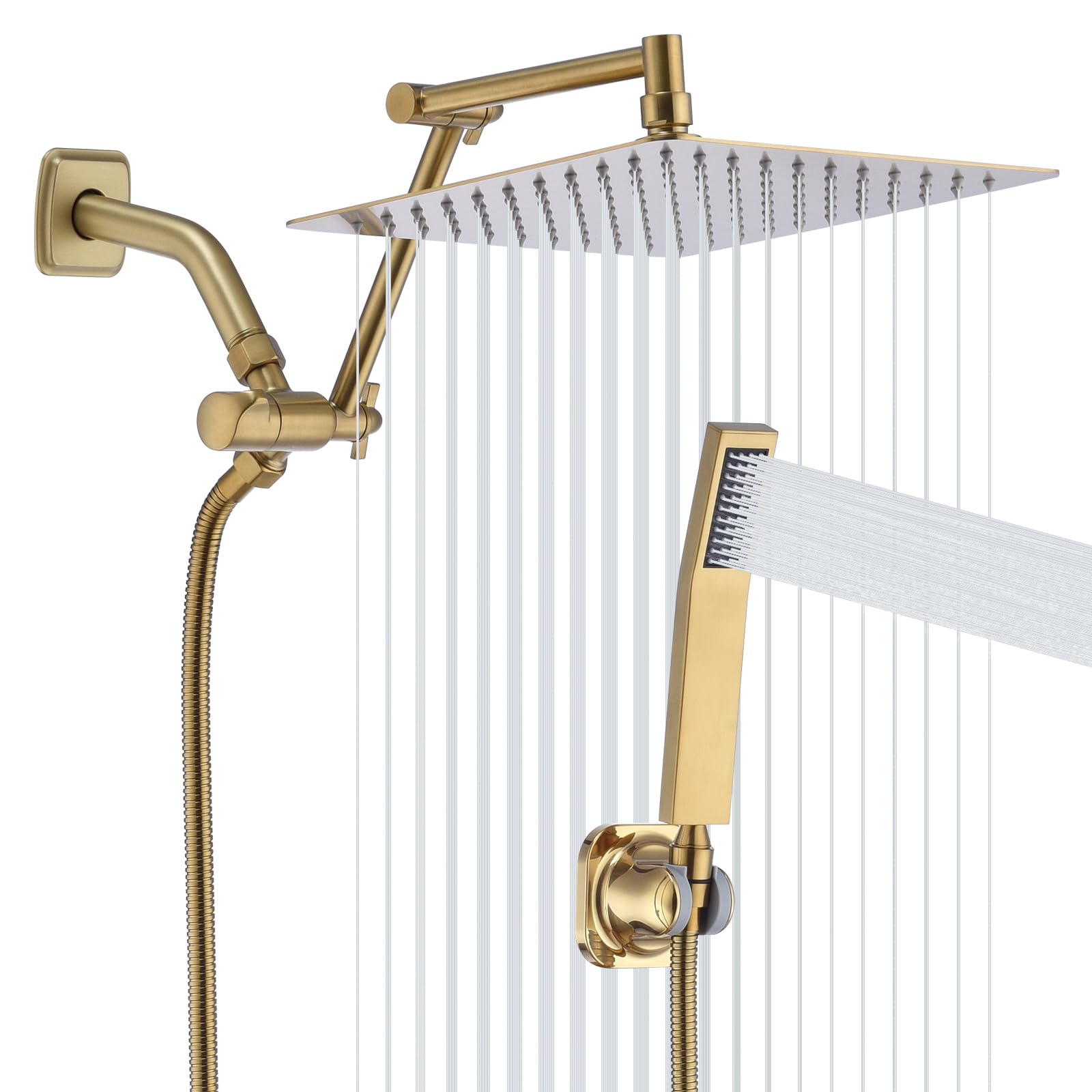 TRUSTMI - Cabezal de ducha de lluvia de metal con combo de rociador de mano, cabezal de ducha de lluvia de alta presión de 10 pulgadas y brazo de ducha ajustable de 14 pulgadas, desviador de 3 vías,