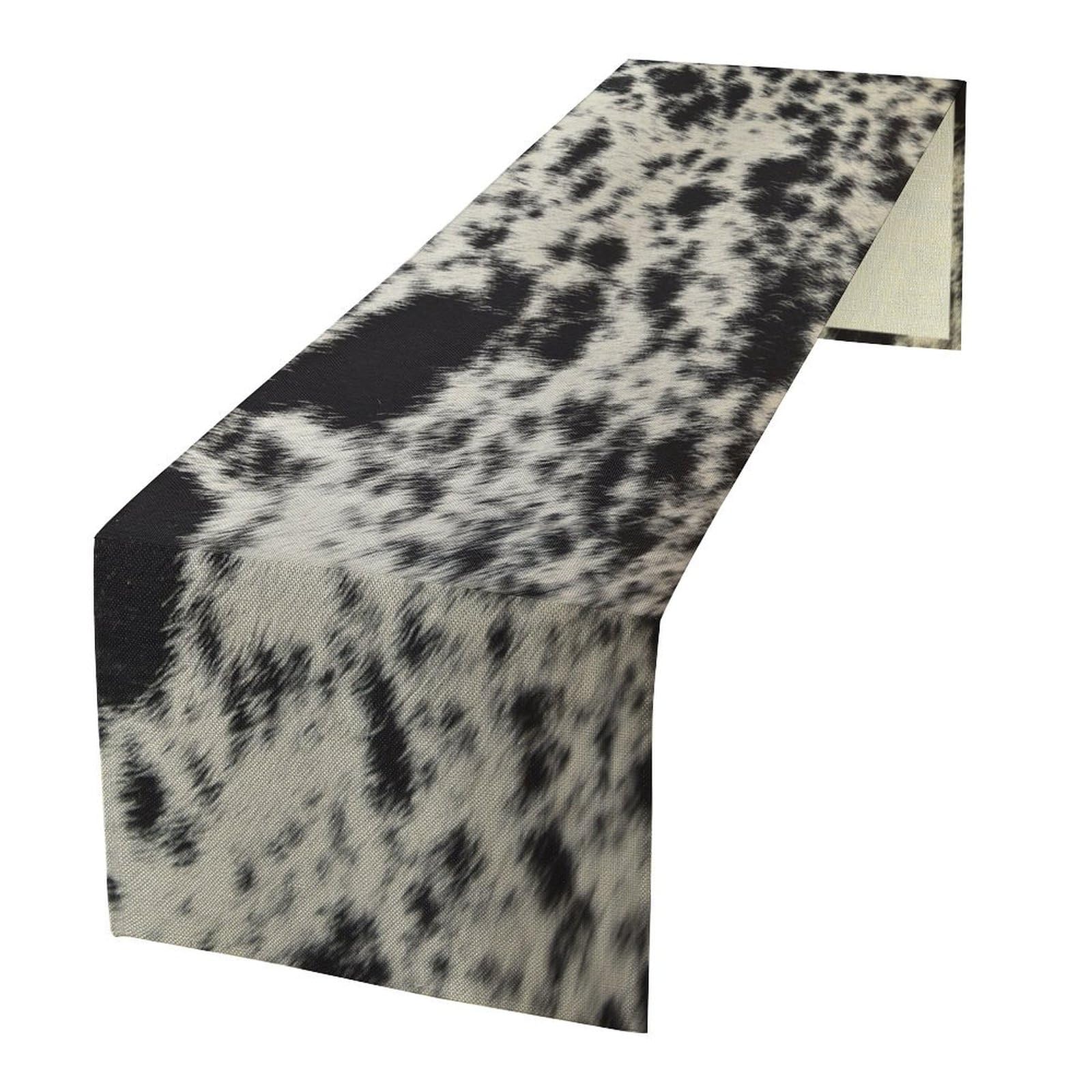 Cow Skin Print Table Runner, Rustic Country Farmhouse Animal Fur Skin Western Farm Black Cowhide Print Dinner Runner Table Decoration for Home Kitchen Dining 13x108in