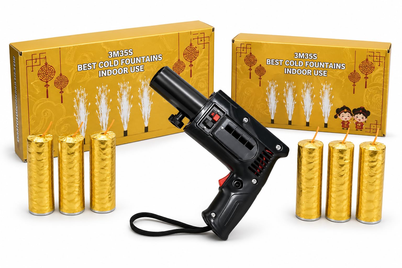 Indoor Celebration Fountain Launcher Kit with Handheld Trigger Device for Wedding, Birthday, DJ Night & Party Decoration | Gold Tube Effect Machine Set for Events (Set of 2 & 1 Gun)-image-38