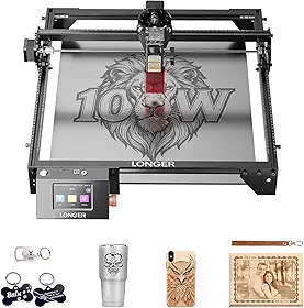 LONGER Gravador a laser Ray5 10000mW com tela sensível ao toque de 3,5 polegadas, uso offline, 24000 mm/min, ponto laser de 0,06 mm, máquina de gravação CNC DIY para madeira, metal, acrílico e vidro