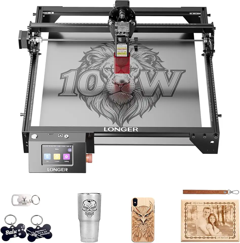 LONGER Gravador a laser Ray5 10000mW com tela sensível ao toque de 3,5 polegadas, uso offline, 24000 mm/min, ponto laser de 0,06 mm, máquina de gravação CNC DIY para madeira, metal, acrílico e vidro