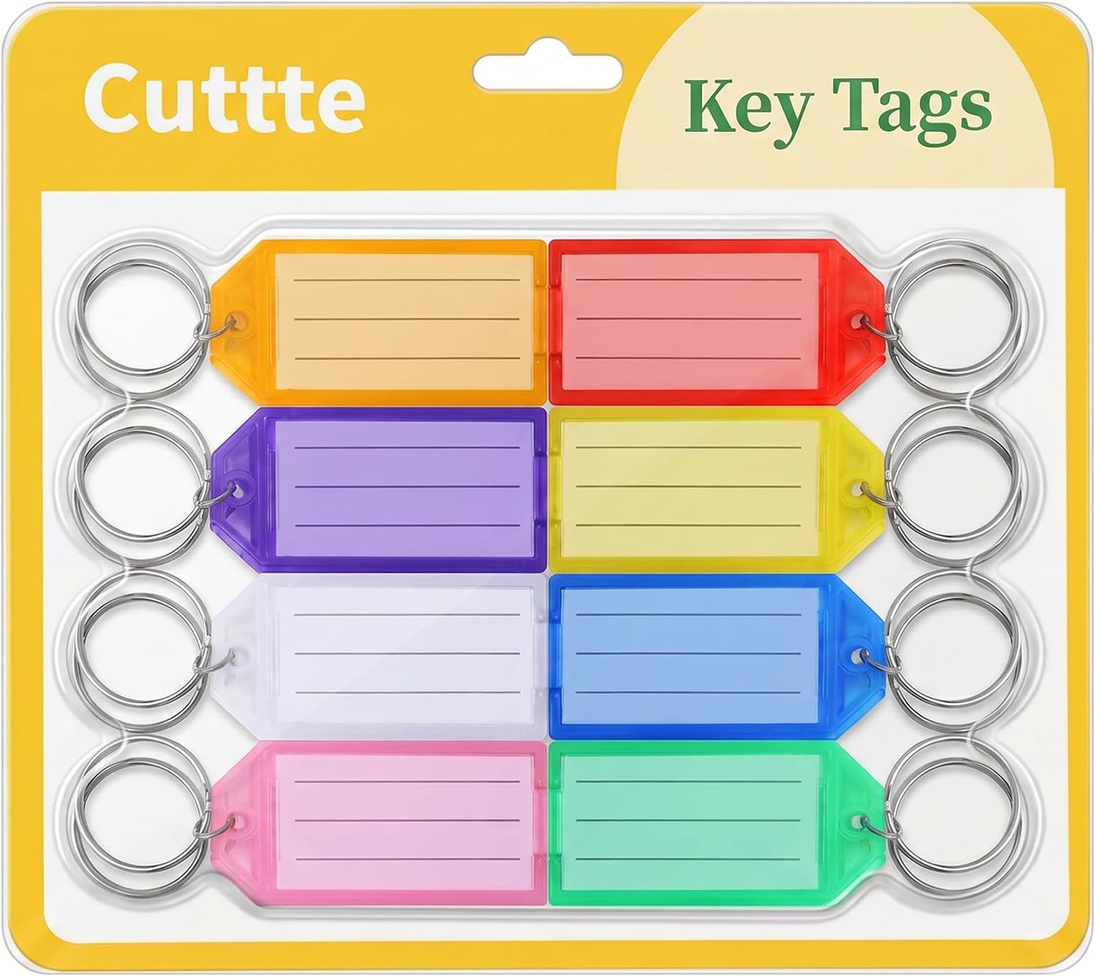 Cuttte 16 Pack Plastic Key Tags, Key Labels with Ring and Label Window, 8 Colors