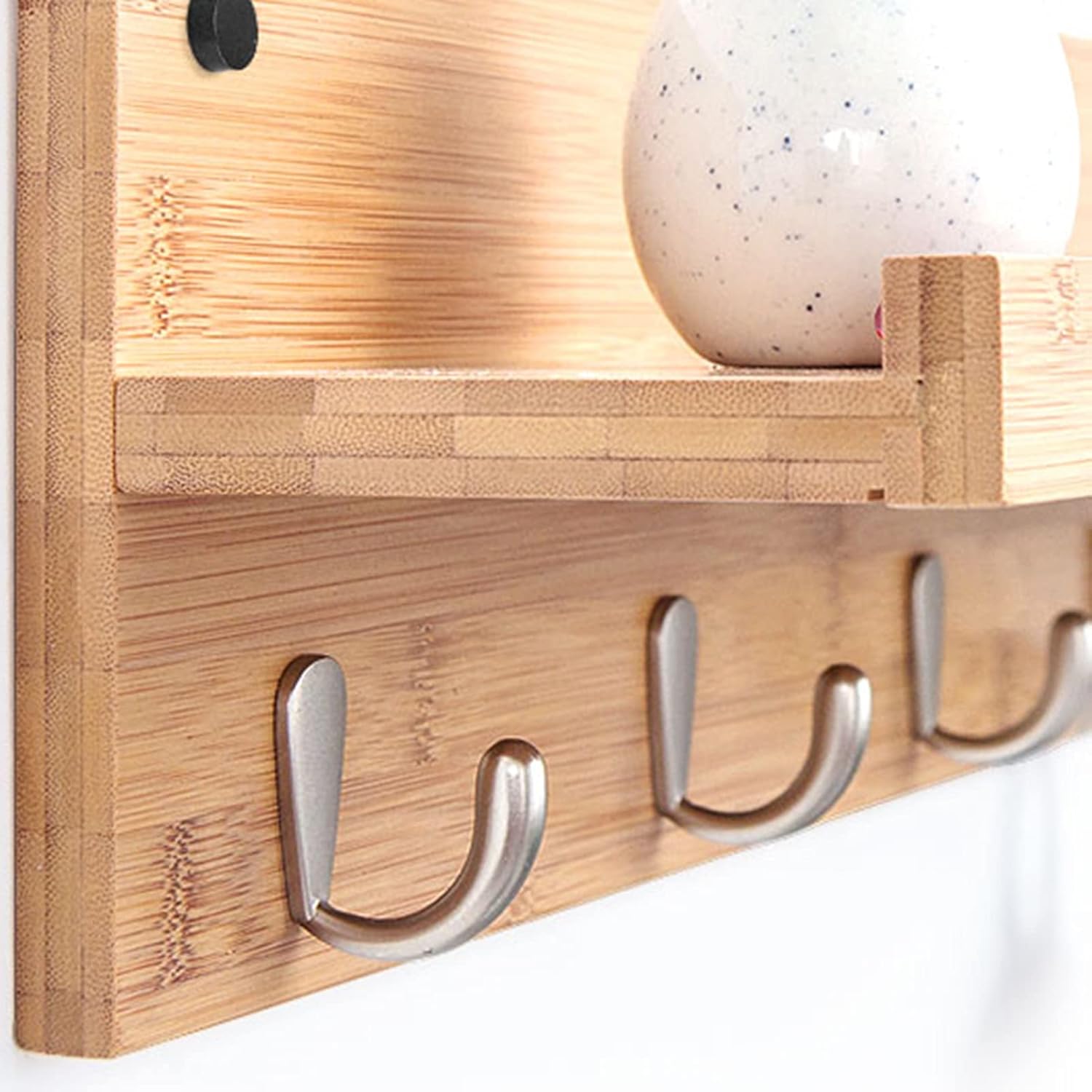 Key Holder for Wall Decorative, Clothes Rack with Metal Hooks, Entryway Shelf, Strong Load-Bearing, for Storage at Bedroom Bathroom (Size : 7 Hooks) ()