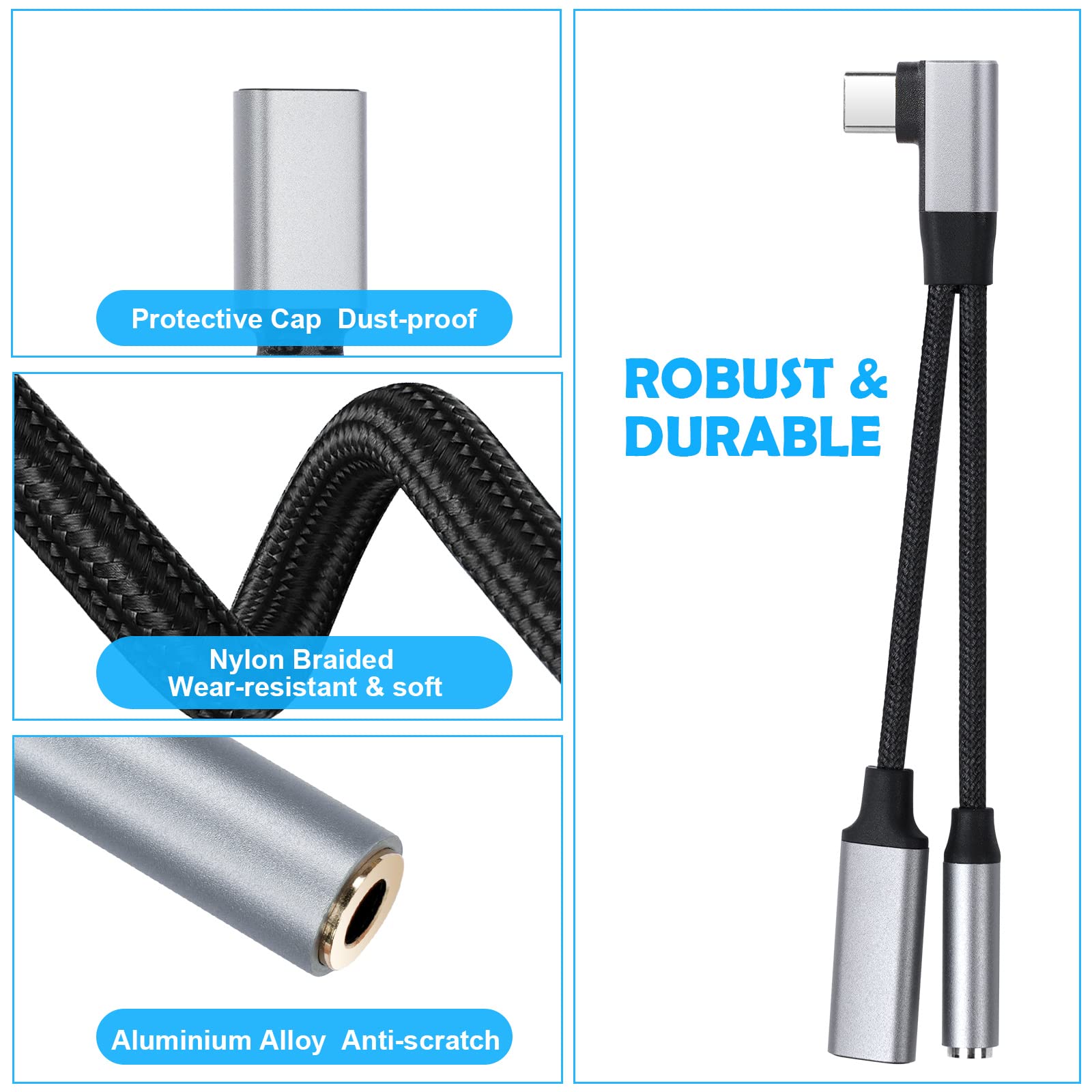 AXFEE Gniazdo USB C na 3,5 mm, adapter słuchawkowy 2 w 1 typu C i ładowarka, Aux Digital Audio adapter do słuchawek, adapter Hi-Res DAC kompatybilny z Samsung Galaxy S22 S21 S20 Ultra Note 20, Huawei