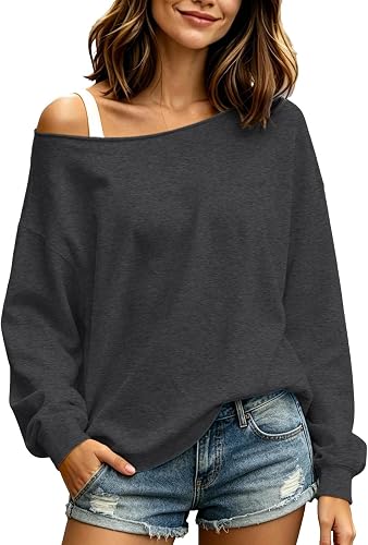 Womens Off The Shoulder Tops Long Sleeve Oversized Sweaters Fall Sweaters