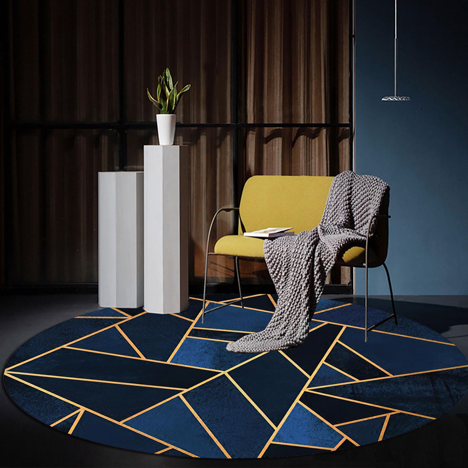 Tapis de sol antidérapant rond bleu jaune pour éviter glissades