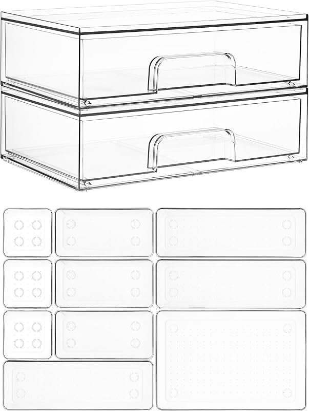 Organizador transparente para maquiagem Vtopmart com 2 gavetas empilháveis e 10 bandejas