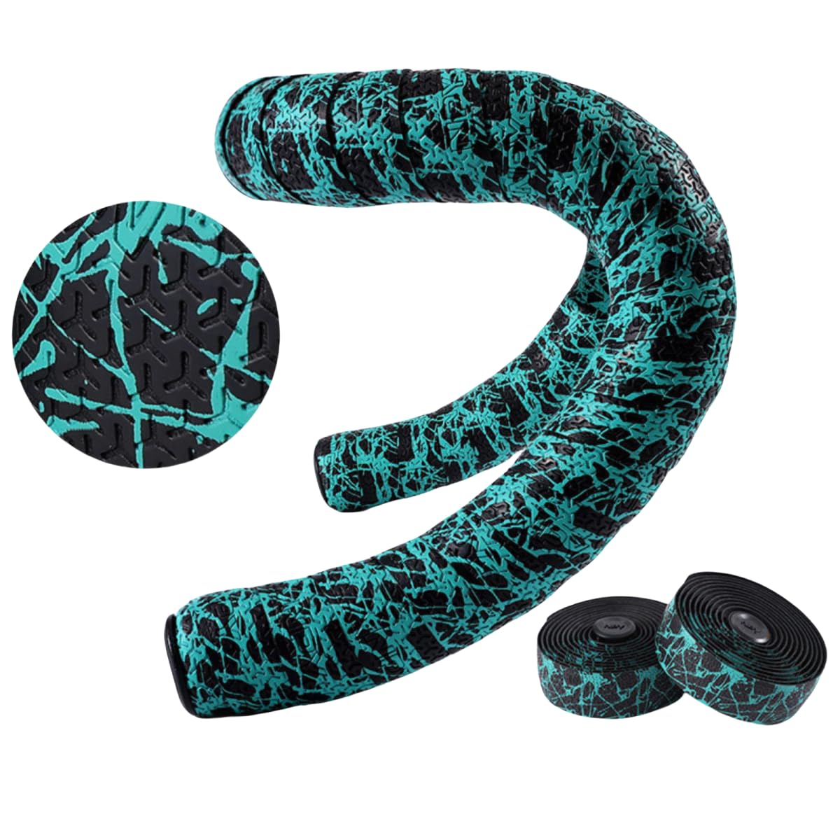 ROSSRORE Premium Road Bike Bar Tape - Durable Adhesive Backing, Vibration Damping, Breathable EVA Foam, Includes Bar Plugs & Finishing Tape - Compatible with Drop Handlebars-Magical Green Pattern