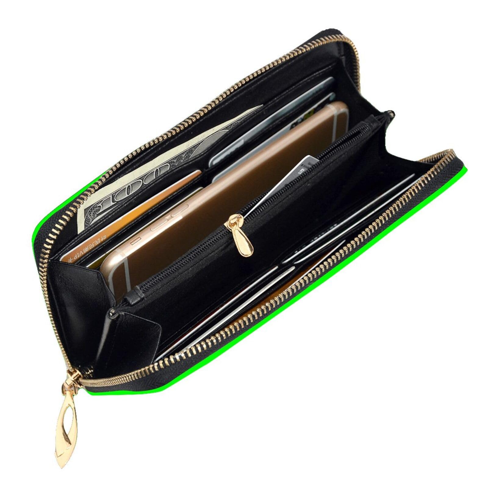 Cartera larga de piel con cremallera y patrón marrón café, Cartera