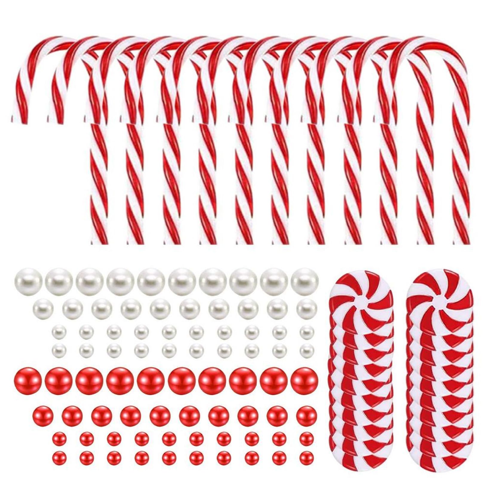 Aetherize Christmas Vase Filler 106Pcs/Set DIY Decorative Red White Pearls Crutches Candies Xmas Themed Acrylic Christmas Centerpiece for Party Dinner Wedding Vase Filler Pearl
