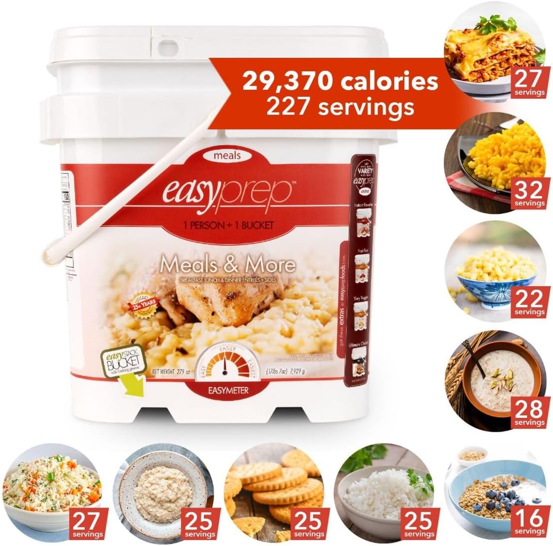 Meals and More Emergency Freeze Dried Food Supply Meals for Survival & Disaster Preparedness, 9 Different Long Term Storage Entrees and Food Staples, 1 Bucket