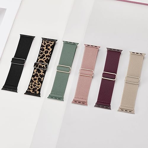Miniatura 4 de 6 Pack Stretchy Nylon Compatible with Apple Watch Band 38mm 40mm 41mm 42mm 44mm 45mm 49mm Series Ultra 8 7 6 5 4 3 2 1 SE, Adjustable Elastic Sport
