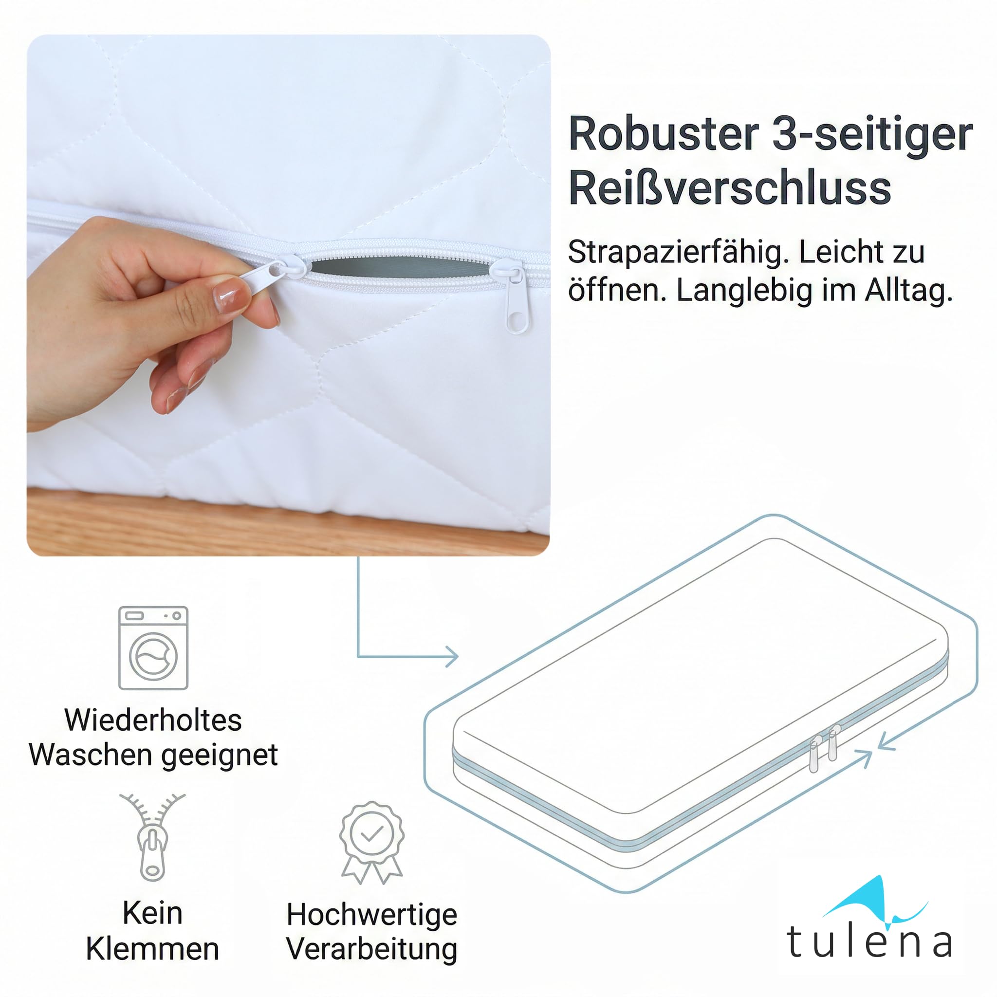 TULENA Matratzenbezug 90x200 cm Matratzenschoner mit Reißverschluss | angenehm weich, gut verarbeitet | als Ersatz Bezug | beide Seiten versteppt Doppeltuch