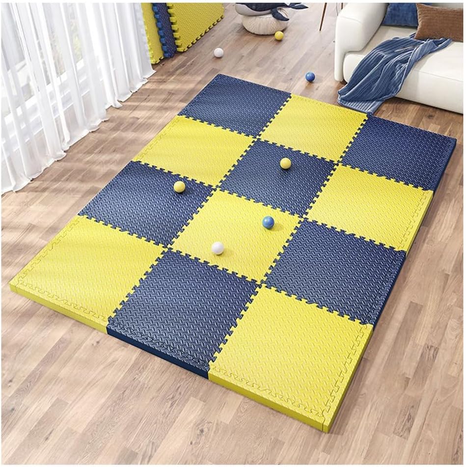 24Pcs Extra Thick 25mm Non-Slip EVA Foam Floor Mats, Interlocking Puzzle Tiles for Playroom & Garage, Easy Install Exercise Mats, Navy Blue & Yellow, 12×12 in