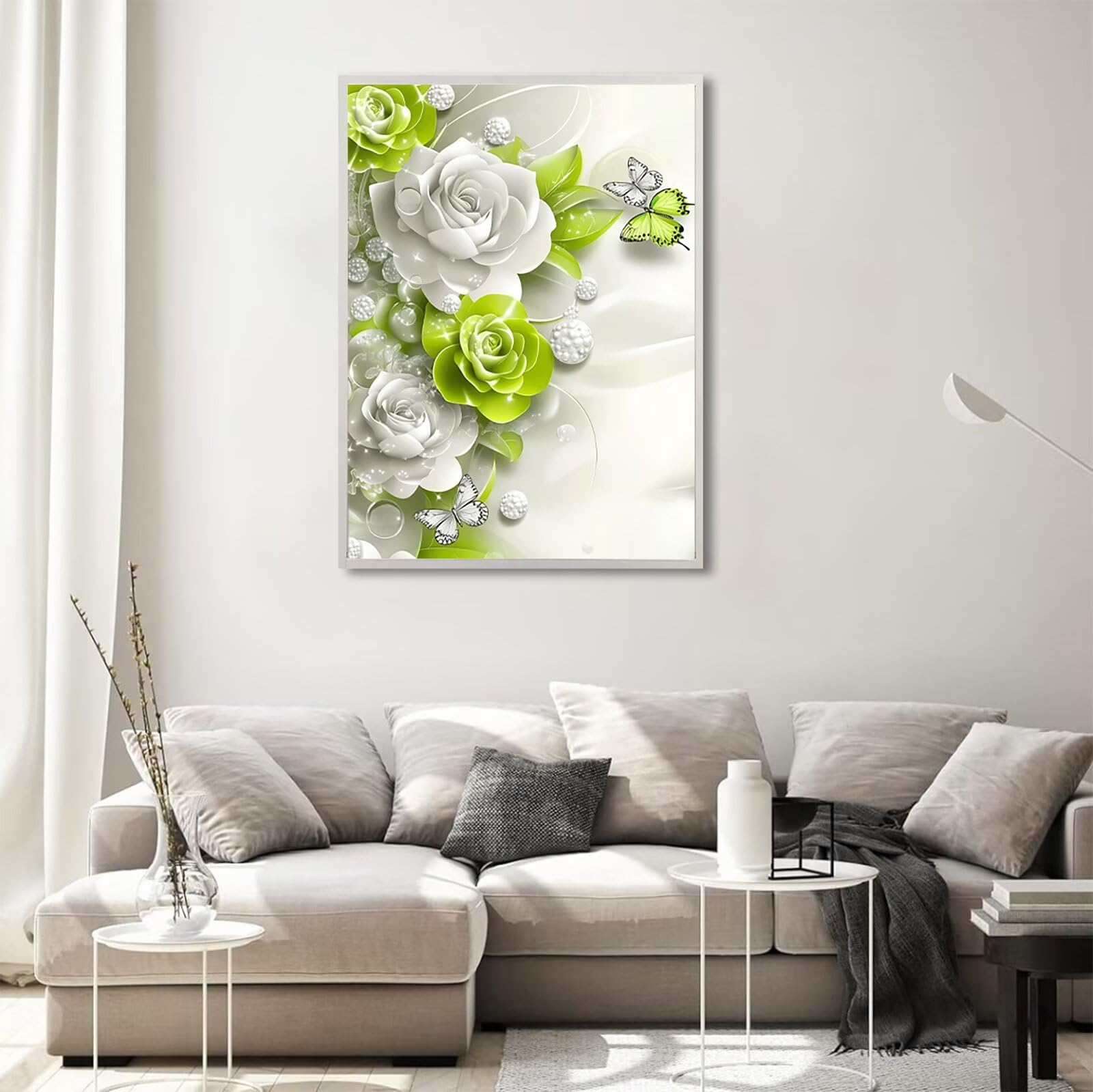 5D Bianco Diamond Painting Farfalla Diamond Painting Kit Completo, Fai Da Te Passatempo per Adulti Hobby Creativi Adulti Kit, Strass Diamantini Crystal Art per Decorazione Casa 90x120cm, Model975