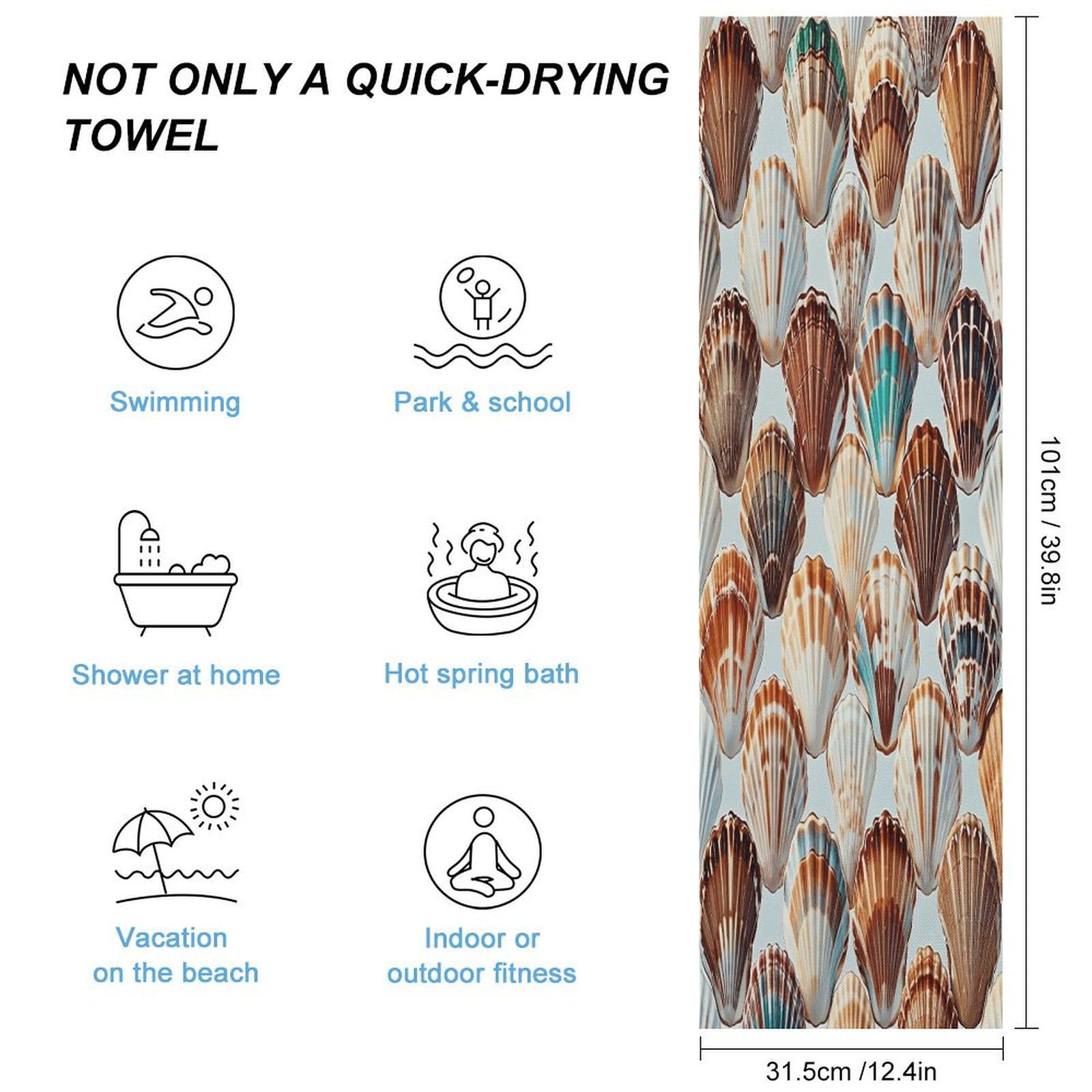 AQRJLPM Various Shell Patterns Quick Dry Towel Cold Fabric Workout Sweat Towels Highly Absorbing Odor-Free Travel Towel for Hot Yoga Tennis Running Exercise Working Out Camping